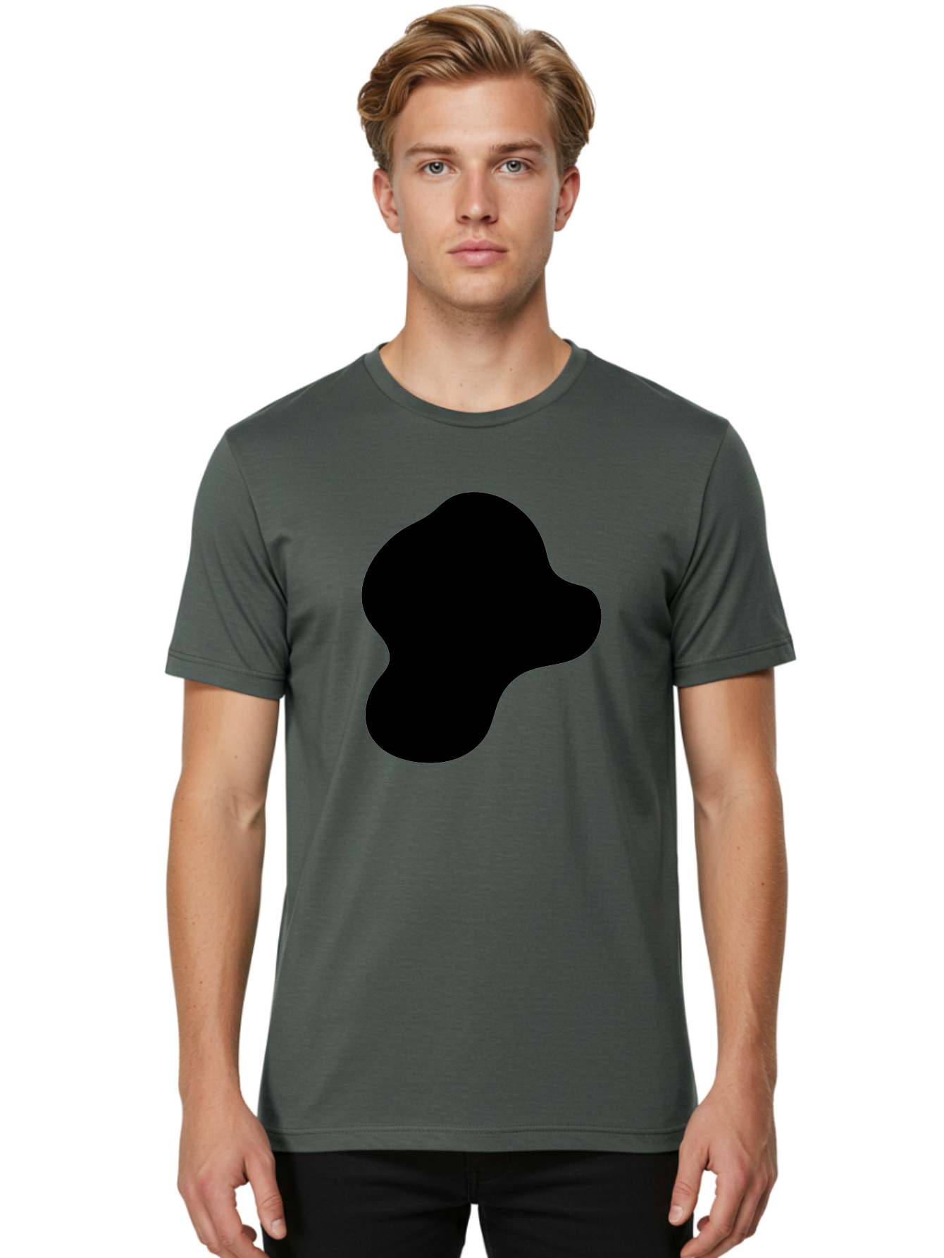 Black-Silhouette Men'S Graphic Tee, 100% Cotton, Comfortable Casual Summer Wear, Machine Washable, Black Blob Shape, Abstract Design, Minimalist Art, Modern Graphic, Simple Silhouette, Abstract Form -  Aaa395