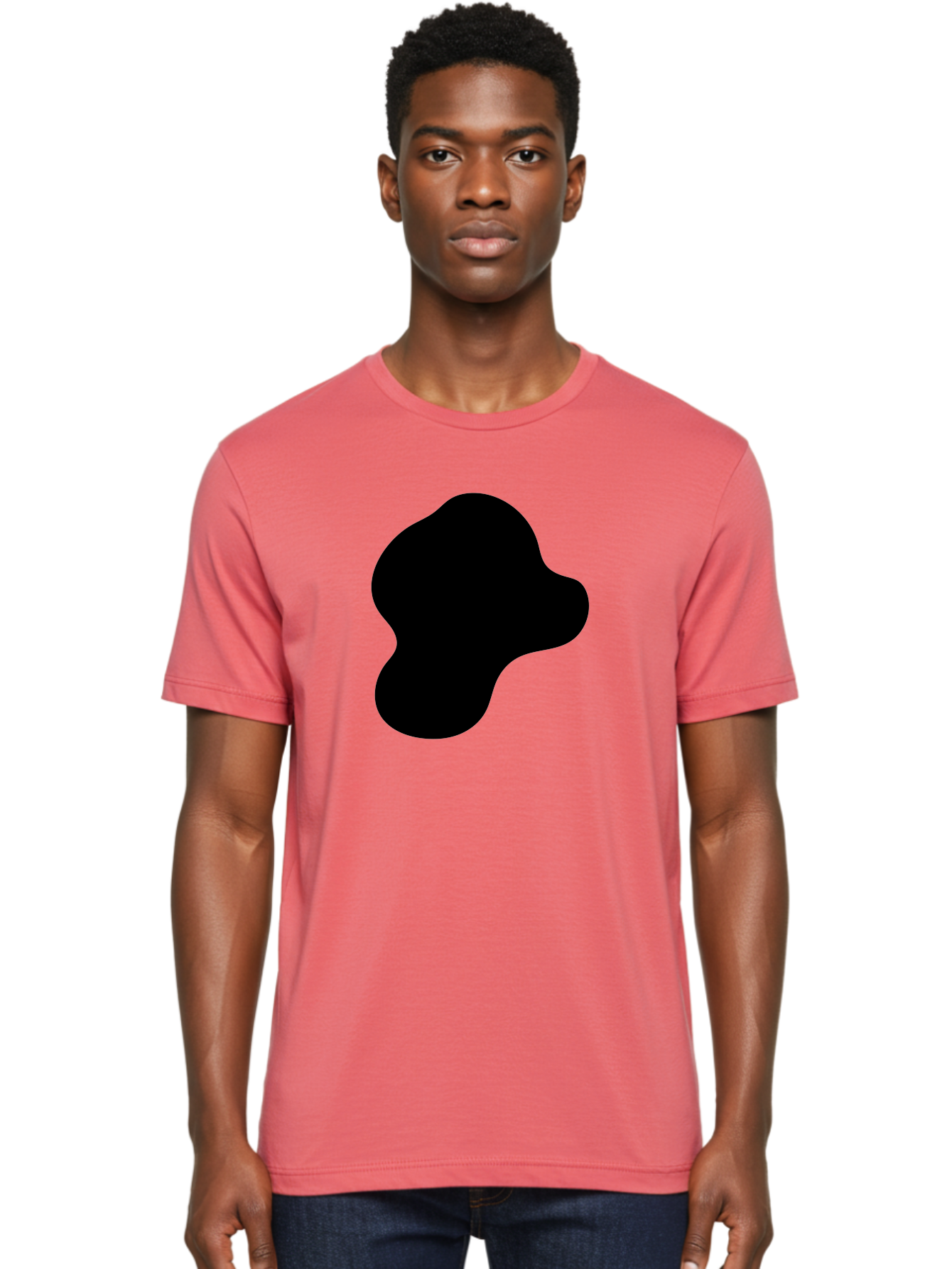 Black-Silhouette Men'S Graphic Tee, 100% Cotton, Comfortable Casual Summer Wear, Machine Washable, Black Blob Shape, Abstract Design, Minimalist Art, Modern Graphic, Simple Silhouette, Abstract Form -  Aaa395