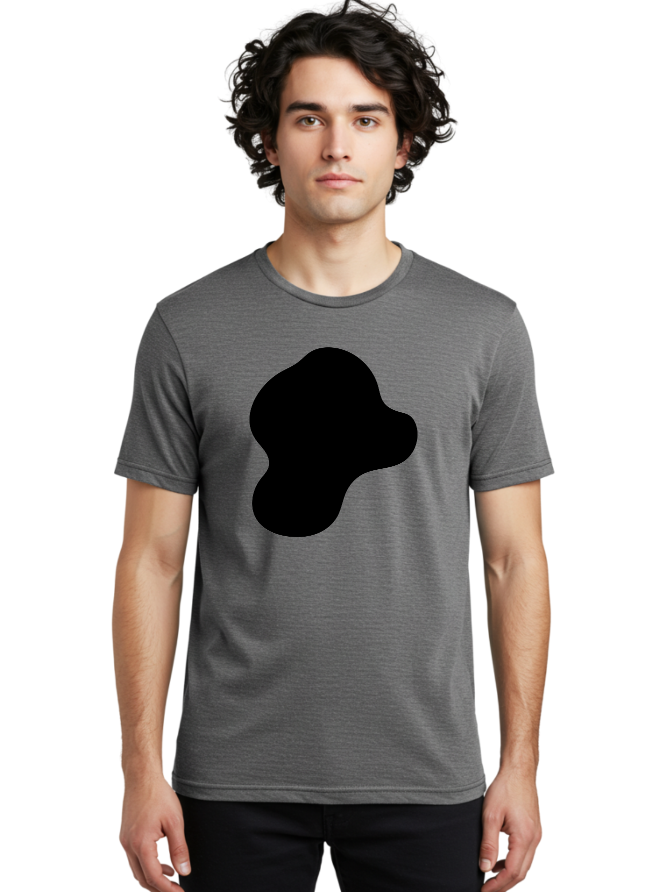 Black-Silhouette Men'S Graphic Tee, 100% Cotton, Comfortable Casual Summer Wear, Machine Washable, Black Blob Shape, Abstract Design, Minimalist Art, Modern Graphic, Simple Silhouette, Abstract Form -  Aaa395