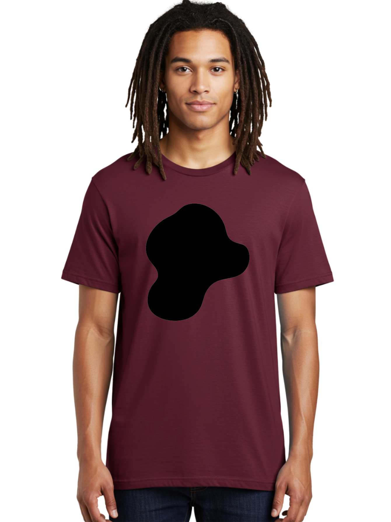 Black-Silhouette Men'S Graphic Tee, 100% Cotton, Comfortable Casual Summer Wear, Machine Washable, Black Blob Shape, Abstract Design, Minimalist Art, Modern Graphic, Simple Silhouette, Abstract Form -  Aaa395