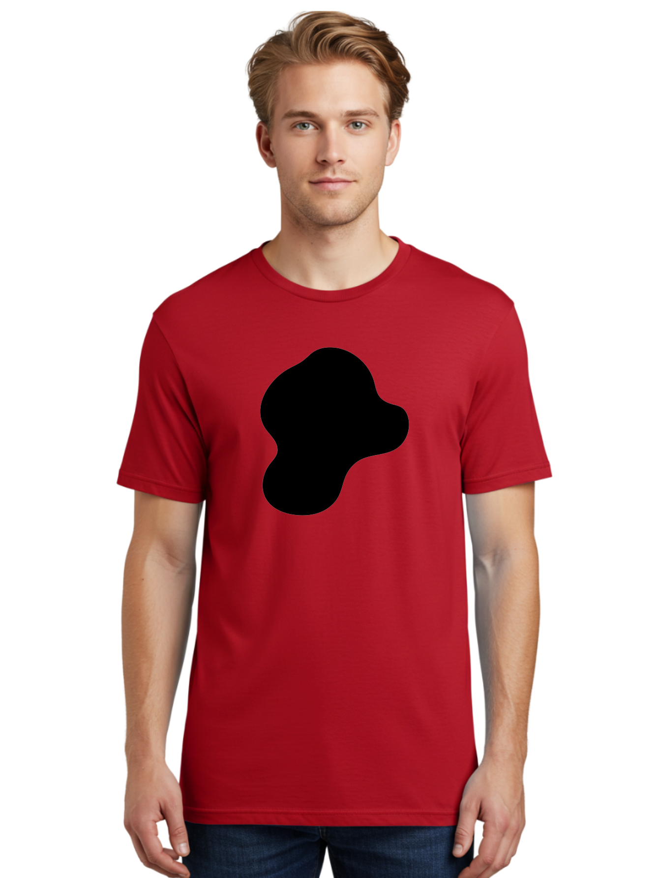 Black-Silhouette Men'S Graphic Tee, 100% Cotton, Comfortable Casual Summer Wear, Machine Washable, Black Blob Shape, Abstract Design, Minimalist Art, Modern Graphic, Simple Silhouette, Abstract Form -  Aaa395