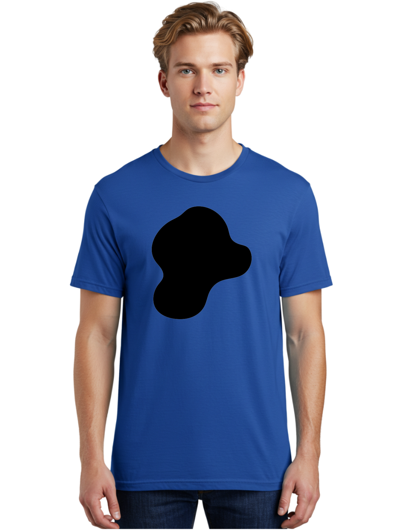 Black-Silhouette Men'S Graphic Tee, 100% Cotton, Comfortable Casual Summer Wear, Machine Washable, Black Blob Shape, Abstract Design, Minimalist Art, Modern Graphic, Simple Silhouette, Abstract Form -  Aaa395