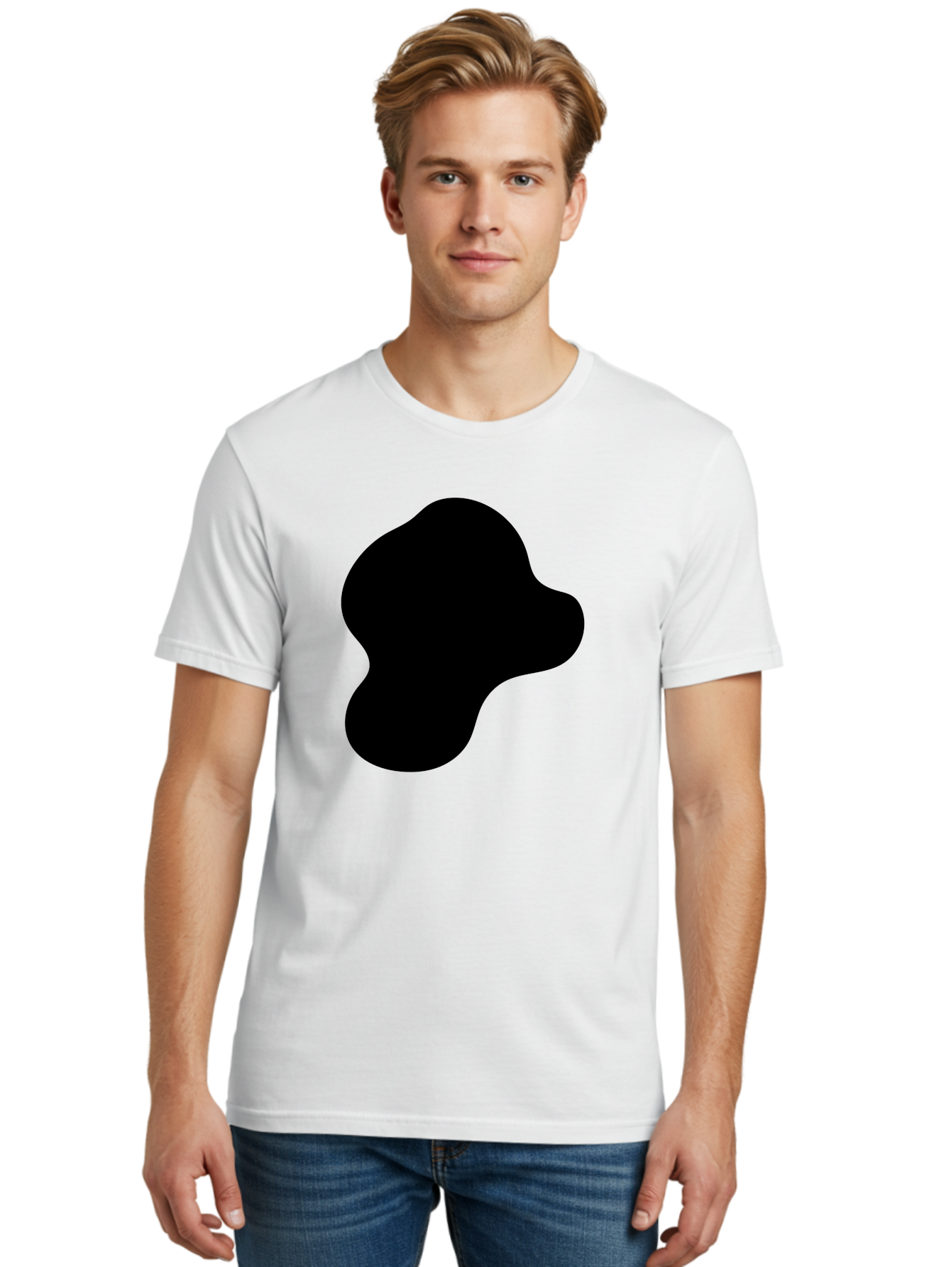 Black-Silhouette Men'S Graphic Tee, 100% Cotton, Comfortable Casual Summer Wear, Machine Washable, Black Blob Shape, Abstract Design, Minimalist Art, Modern Graphic, Simple Silhouette, Abstract Form -  Aaa395