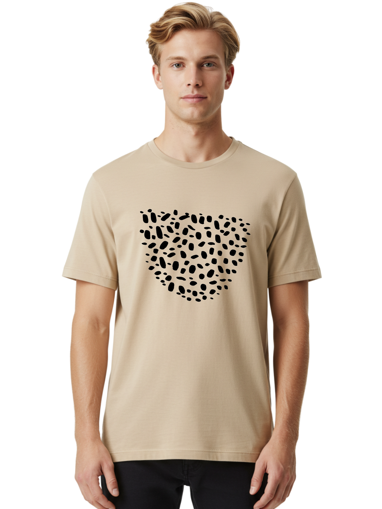 Black-Stones-Heart Men'S Graphic Tee, 100% Cotton, Comfortable Casual Summer Wear, Machine Washable, Black Stones, Heart Shape, Scattered Stones, Modern Design, Abstract Art, Symbolic Heart, Minimalist Style -  Aaa396