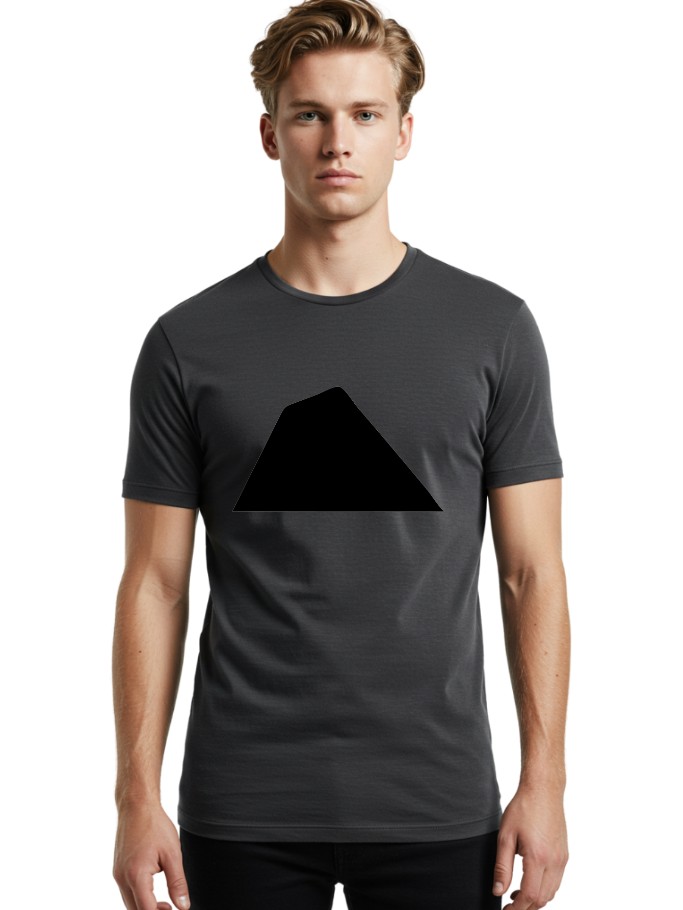 Black-Trapezoid Men'S Graphic Tee, 100% Cotton, Comfortable Casual Summer Wear, Machine Washable, Triangle Shape, Geometric Figure, Abstract Design, Simple Shape, Minimalist Art, Bold Graphic, Modern Icon, Graphic Element -  Aaa397