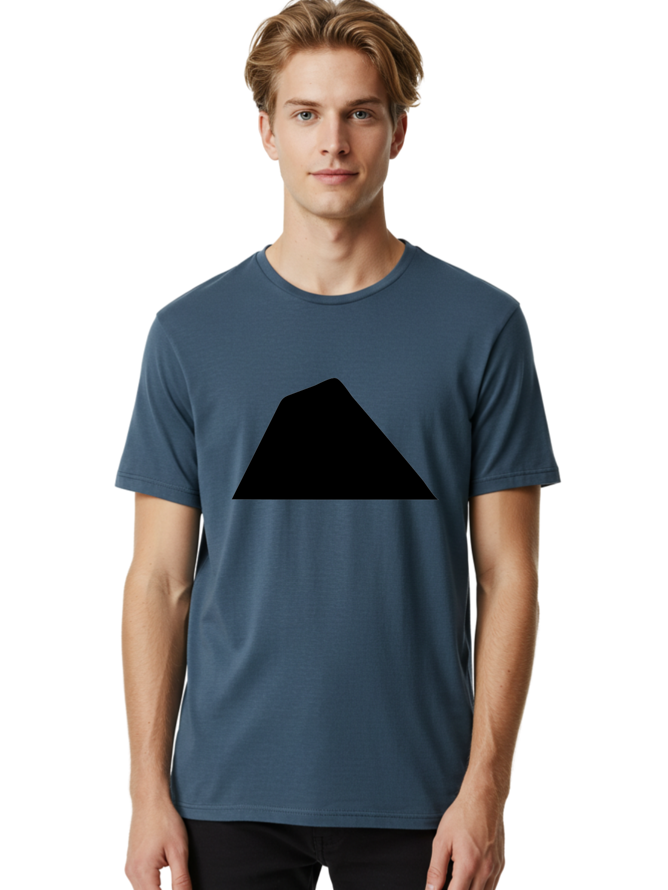 Black-Trapezoid Men'S Graphic Tee, 100% Cotton, Comfortable Casual Summer Wear, Machine Washable, Triangle Shape, Geometric Figure, Abstract Design, Simple Shape, Minimalist Art, Bold Graphic, Modern Icon, Graphic Element -  Aaa397