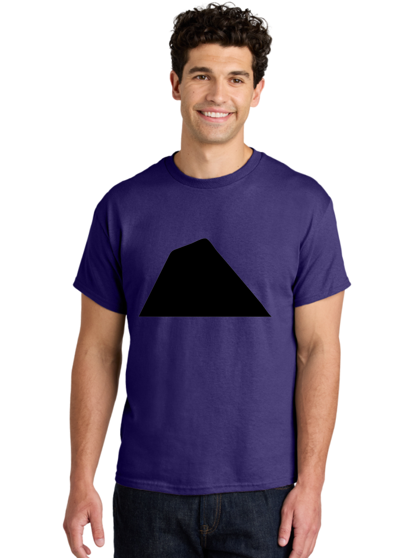Black-Trapezoid Men'S Graphic Tee, 100% Cotton, Comfortable Casual Summer Wear, Machine Washable, Triangle Shape, Geometric Figure, Abstract Design, Simple Shape, Minimalist Art, Bold Graphic, Modern Icon, Graphic Element -  Aaa397