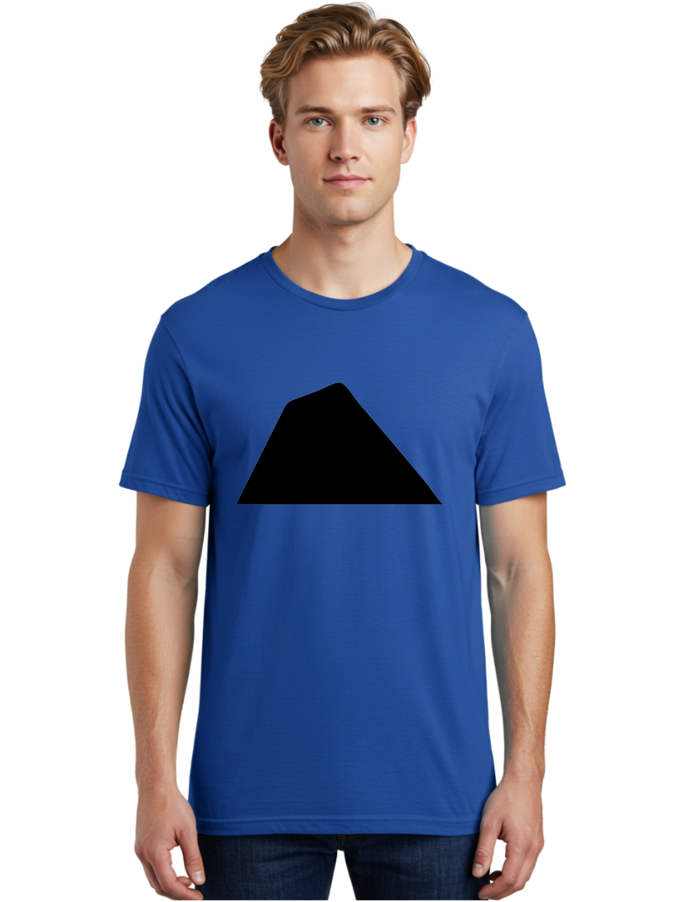 Black-Trapezoid Men'S Graphic Tee, 100% Cotton, Comfortable Casual Summer Wear, Machine Washable, Triangle Shape, Geometric Figure, Abstract Design, Simple Shape, Minimalist Art, Bold Graphic, Modern Icon, Graphic Element -  Aaa397