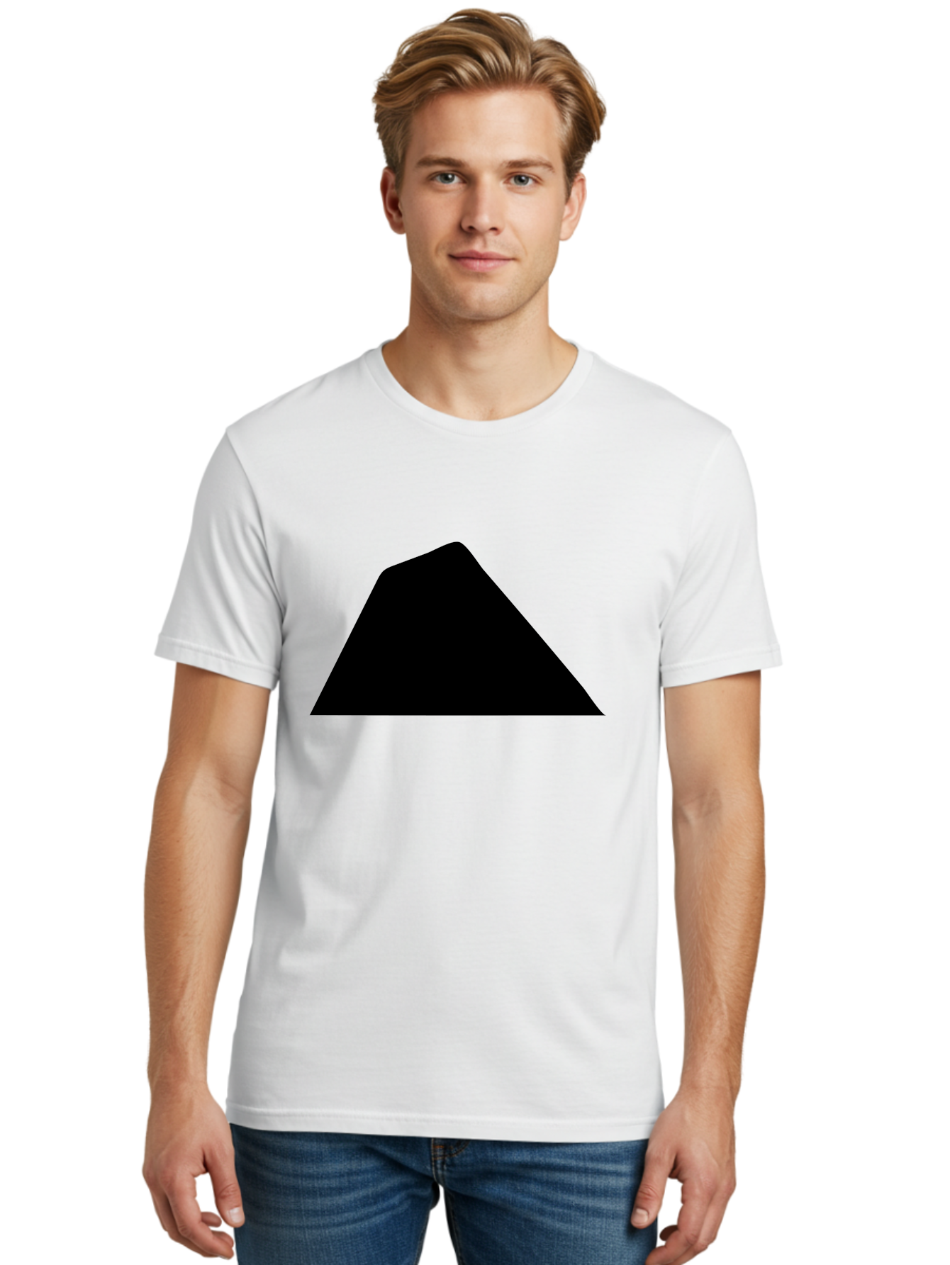 Black-Trapezoid Men'S Graphic Tee, 100% Cotton, Comfortable Casual Summer Wear, Machine Washable, Triangle Shape, Geometric Figure, Abstract Design, Simple Shape, Minimalist Art, Bold Graphic, Modern Icon, Graphic Element -  Aaa397