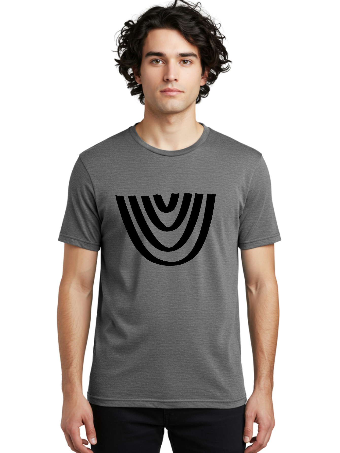 Black-U-Shaped-Lines Men'S Graphic Tee, 100% Cotton, Comfortable Casual Summer Wear, Machine Washable, Curved Lines, Abstract Design, Black Lines, Layered Effect, Modern Art, Geometric Pattern, Minimalistic Style -  Aaa398