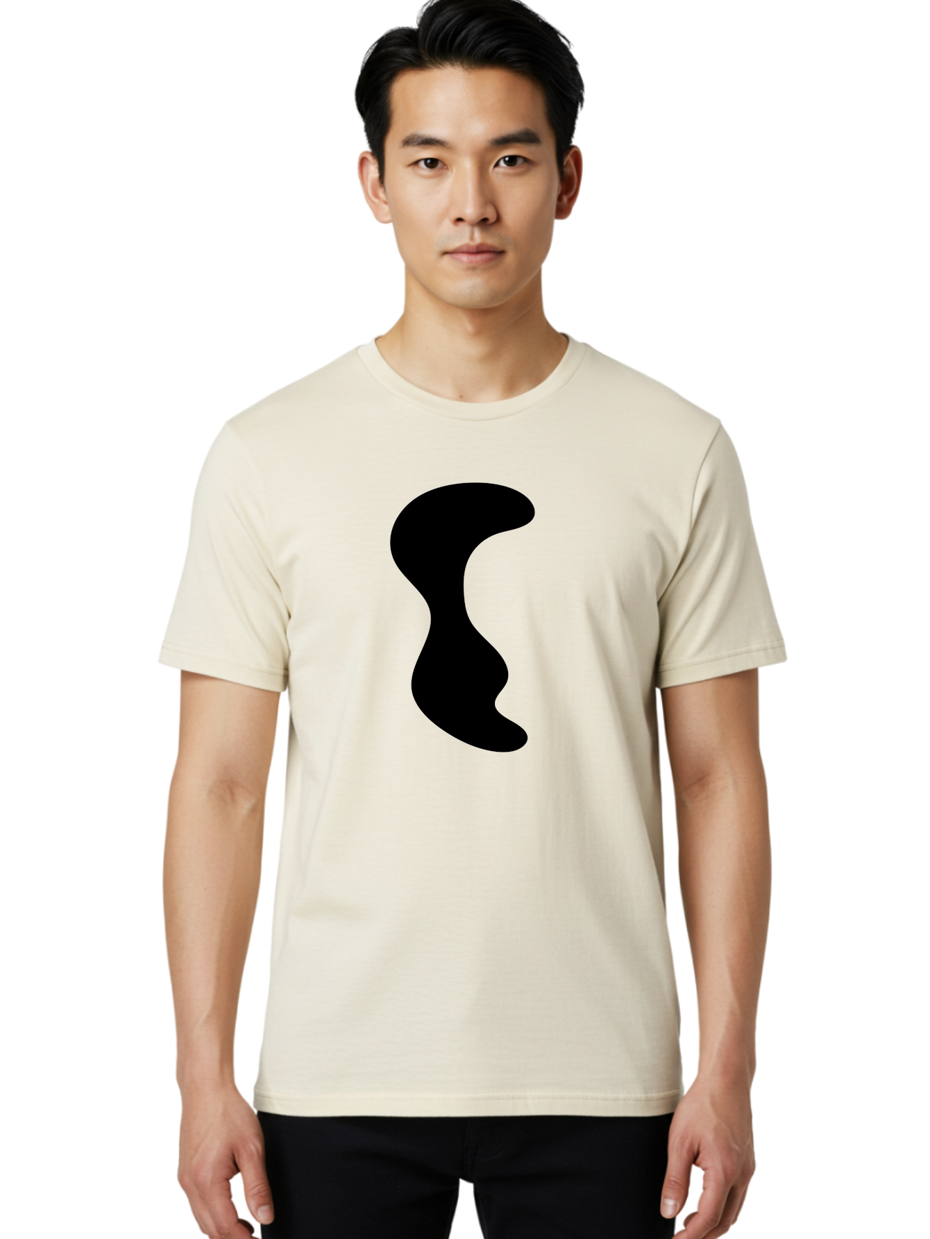 Black-Wavy-Shape Men'S Graphic Tee, 100% Cotton, Comfortable Casual Summer Wear, Machine Washable, Abstract Black Shape, Fluid Design, Modern Art, Sleek Silhouette, Minimalist Graphics, Dynamic Curve -  Aaa399