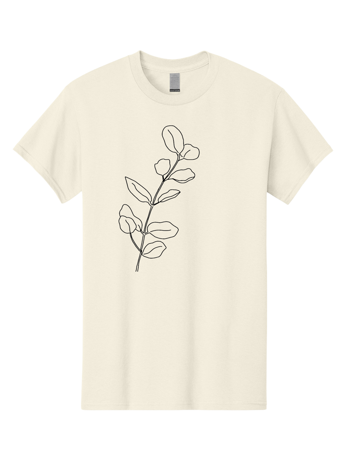 Branch-With-Leaves Men'S Graphic Tee, 100% Cotton, Comfortable Casual Summer Wear, Machine Washable, Simple Line Drawing, Leafy Branch, Minimalist Art, Black Outline, Foliage, Botanical Illustration, Simple Shapes, Natural Elements -  Aaa401