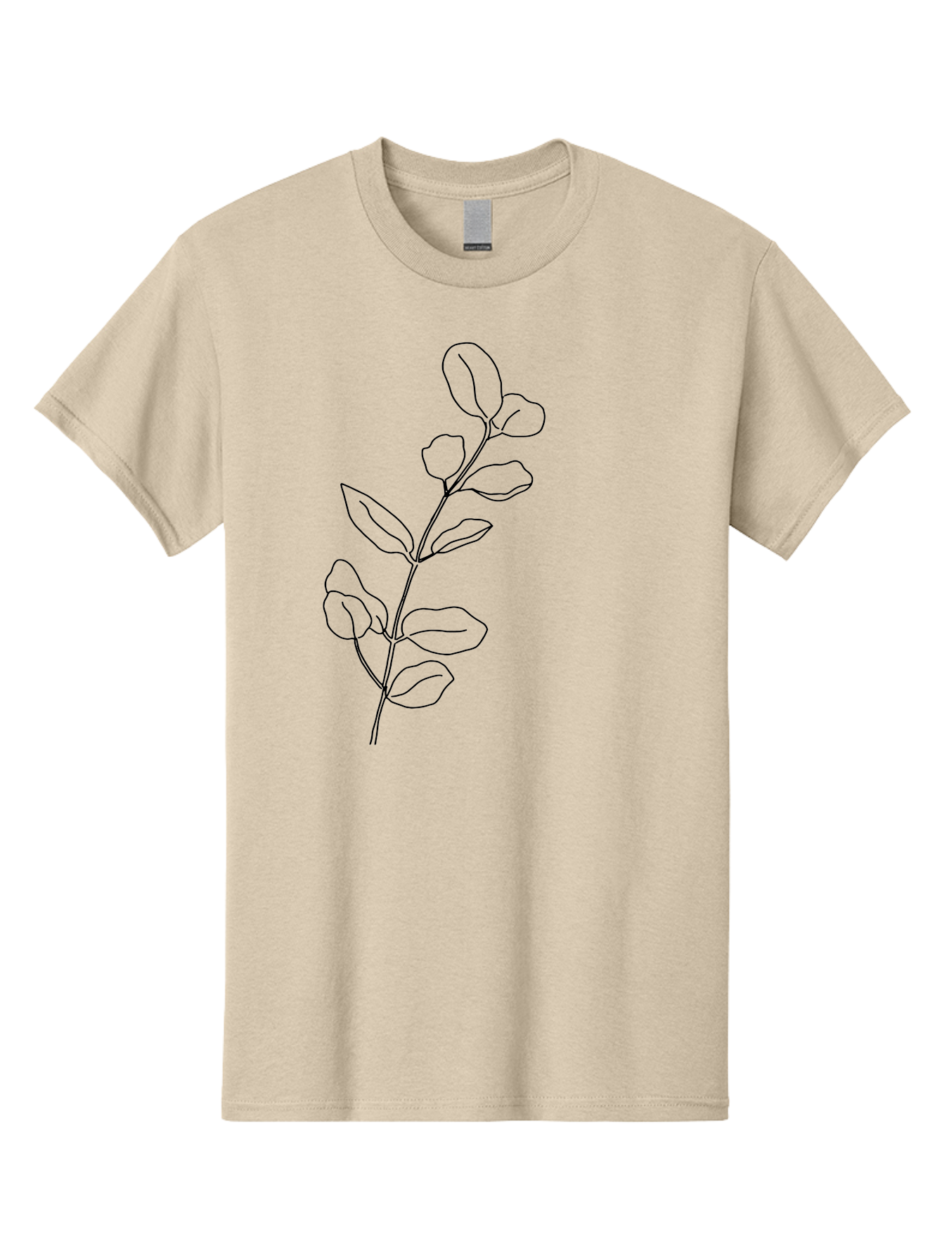 Branch-With-Leaves Men'S Graphic Tee, 100% Cotton, Comfortable Casual Summer Wear, Machine Washable, Simple Line Drawing, Leafy Branch, Minimalist Art, Black Outline, Foliage, Botanical Illustration, Simple Shapes, Natural Elements -  Aaa401