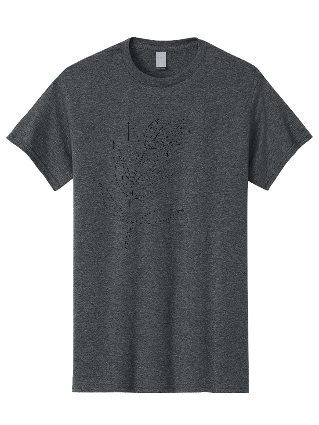 Branch Men'S Graphic Tee, 100% Cotton, Comfortable Casual Summer Wear, Machine Washable, Simple Leaf Design, Black Outline, Minimalistic Art, Botanical Illustration, Leaf Pattern, Foliage, Graphic Design, Nature-Inspired -  Aaa402