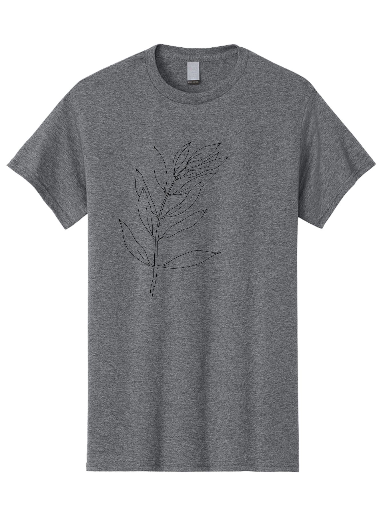 Branch Men'S Graphic Tee, 100% Cotton, Comfortable Casual Summer Wear, Machine Washable, Simple Leaf Design, Black Outline, Minimalistic Art, Botanical Illustration, Leaf Pattern, Foliage, Graphic Design, Nature-Inspired -  Aaa402