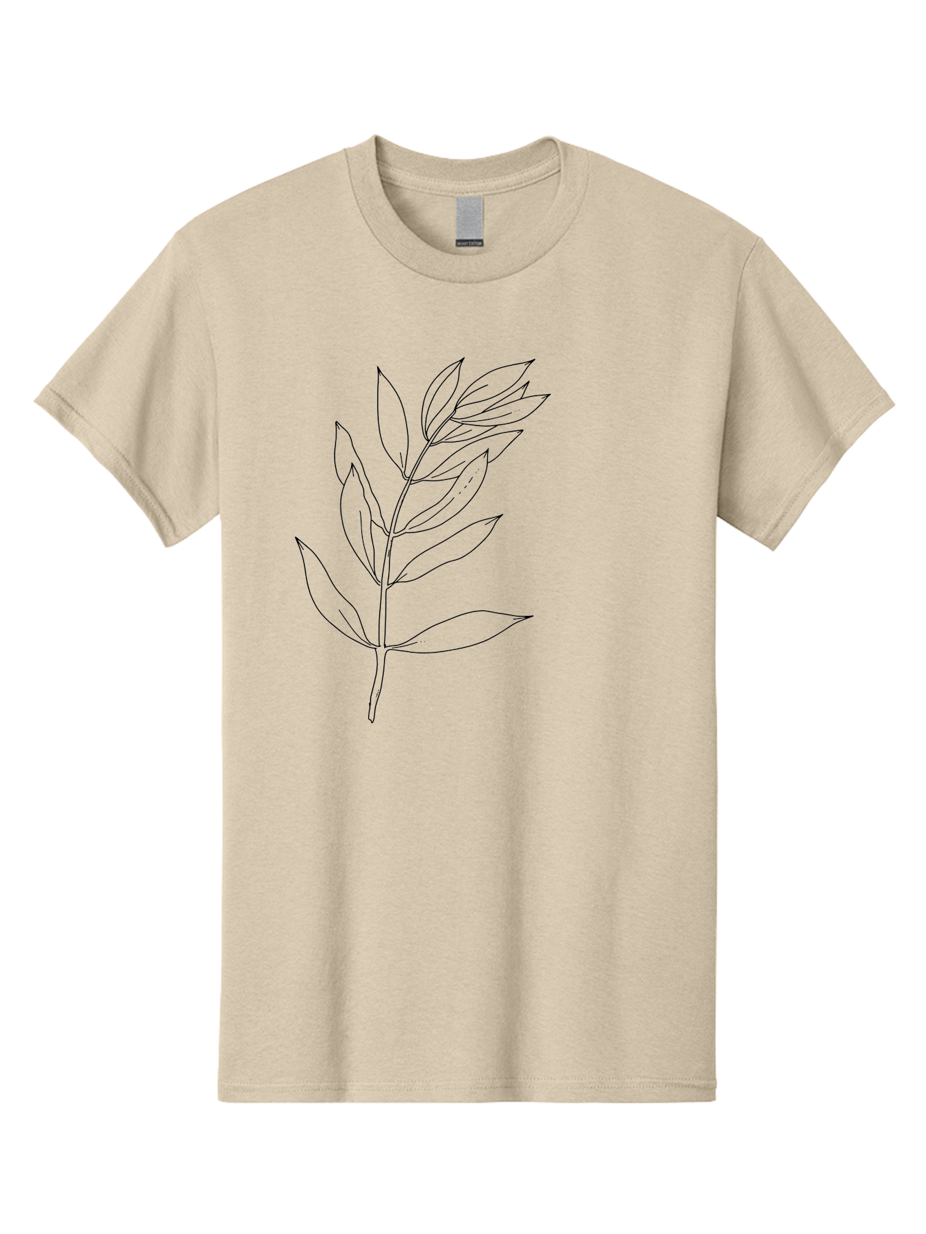 Branch Men'S Graphic Tee, 100% Cotton, Comfortable Casual Summer Wear, Machine Washable, Simple Leaf Design, Black Outline, Minimalistic Art, Botanical Illustration, Leaf Pattern, Foliage, Graphic Design, Nature-Inspired -  Aaa402