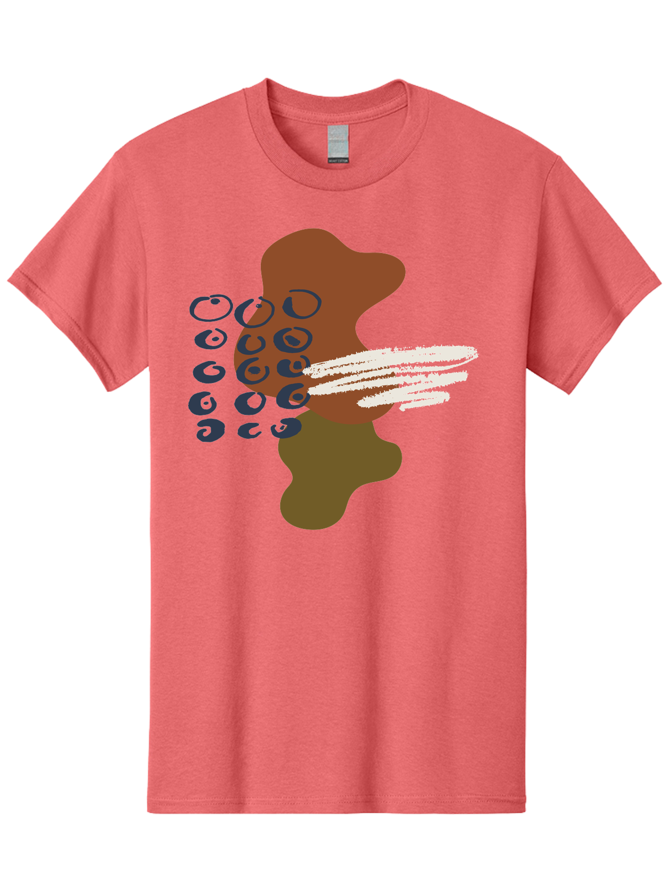 Brown-Shape-With-Swirls-And-Lines Men'S Graphic Tee, 100% Cotton, Comfortable Casual Summer Wear, Machine Washable, Brown Abstract Shape, Swirling Patterns, White Streaks, Blue Circles, Artistic Expression, Creative Design, Digital Art, -  Aaa404