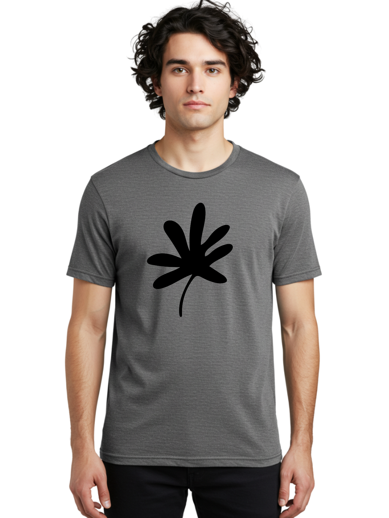 Cannabis-Leaf-2 Men'S Graphic Tee, 100% Cotton, Comfortable Casual Summer Wear, Machine Washable, Cannabis Leaf, Marijuana Symbol, Seven Pointed Leaf, Black Silhouette, Simple Design, Graphic Icon, Cannabis Culture, Weed Leaf -  Aaa407