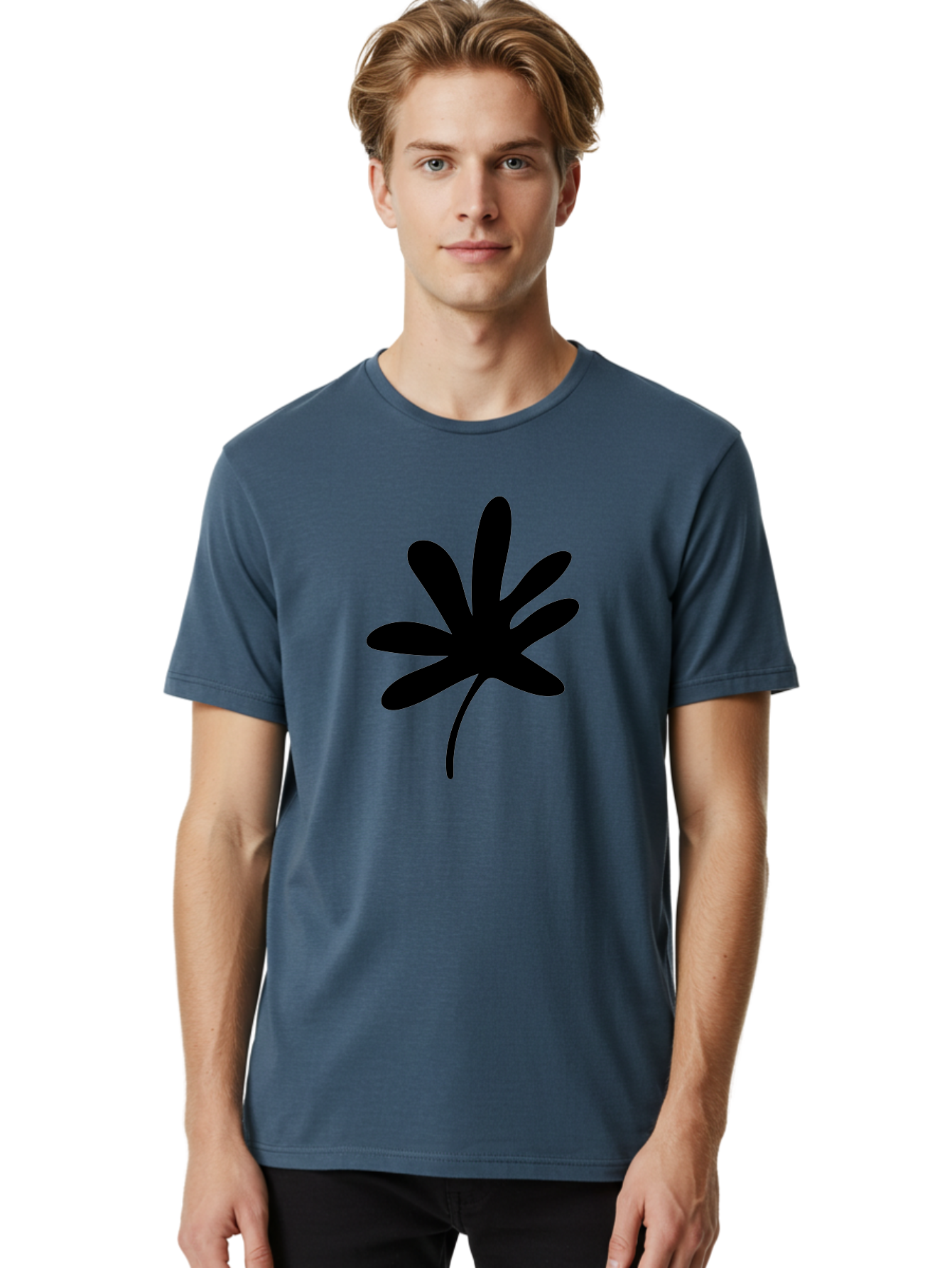 Cannabis-Leaf-2 Men'S Graphic Tee, 100% Cotton, Comfortable Casual Summer Wear, Machine Washable, Cannabis Leaf, Marijuana Symbol, Seven Pointed Leaf, Black Silhouette, Simple Design, Graphic Icon, Cannabis Culture, Weed Leaf -  Aaa407