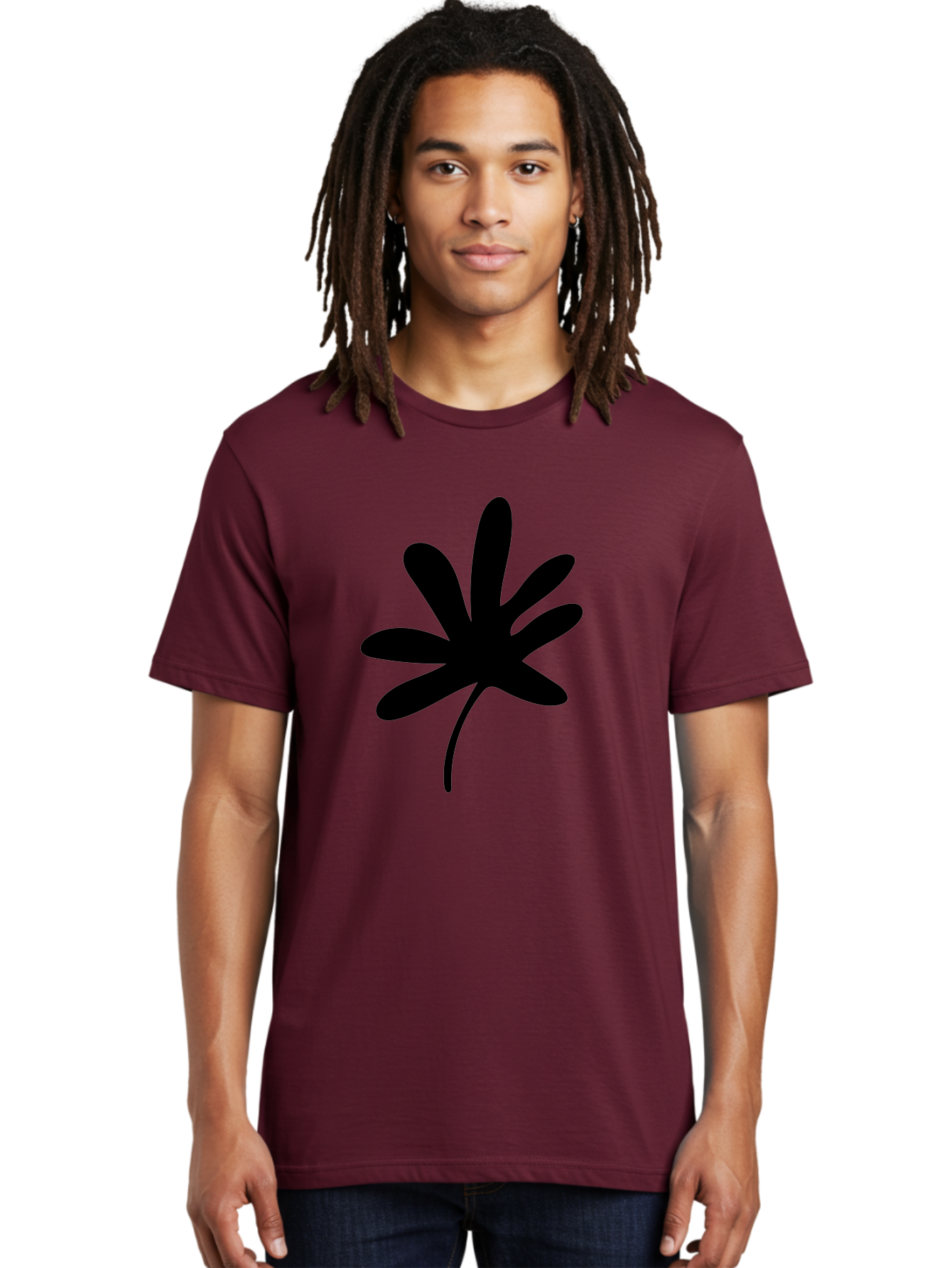 Cannabis-Leaf-2 Men'S Graphic Tee, 100% Cotton, Comfortable Casual Summer Wear, Machine Washable, Cannabis Leaf, Marijuana Symbol, Seven Pointed Leaf, Black Silhouette, Simple Design, Graphic Icon, Cannabis Culture, Weed Leaf -  Aaa407