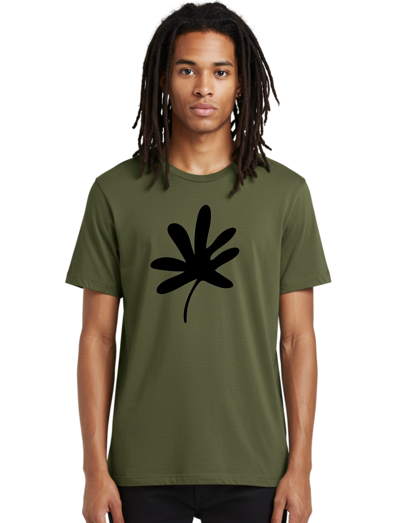Cannabis-Leaf-2 Men'S Graphic Tee, 100% Cotton, Comfortable Casual Summer Wear, Machine Washable, Cannabis Leaf, Marijuana Symbol, Seven Pointed Leaf, Black Silhouette, Simple Design, Graphic Icon, Cannabis Culture, Weed Leaf -  Aaa407