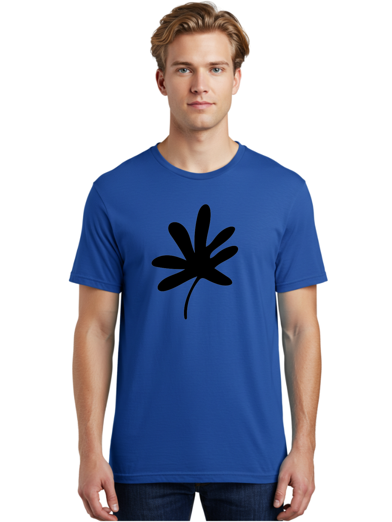 Cannabis-Leaf-2 Men'S Graphic Tee, 100% Cotton, Comfortable Casual Summer Wear, Machine Washable, Cannabis Leaf, Marijuana Symbol, Seven Pointed Leaf, Black Silhouette, Simple Design, Graphic Icon, Cannabis Culture, Weed Leaf -  Aaa407