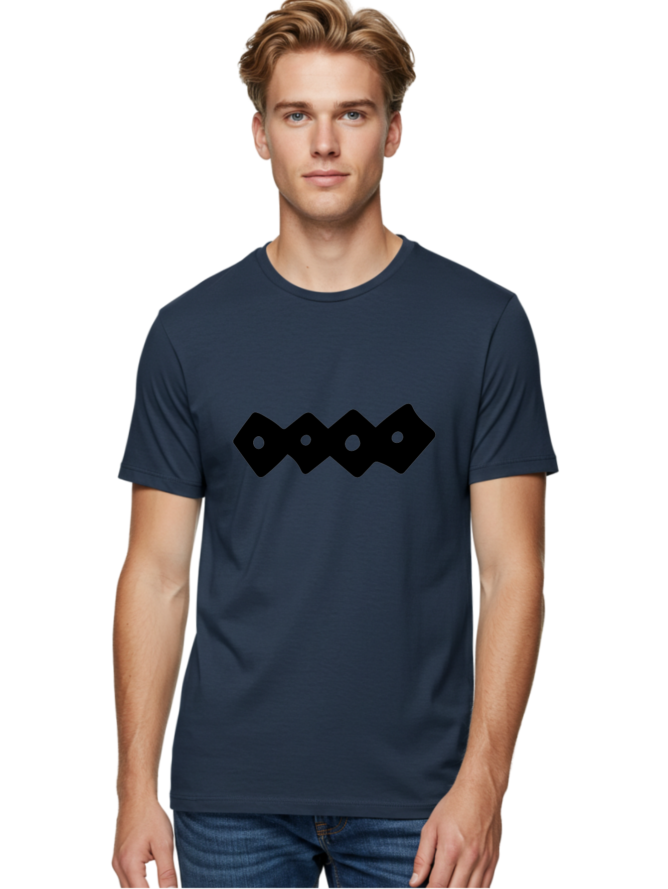 Chain-Links Men'S Graphic Tee, 100% Cotton, Comfortable Casual Summer Wear, Machine Washable, Black Logo Design, Minimalist Branding, Circular Elements, Modern Graphic Design, Abstract Symbol, Corporate Identity -  Aaa411