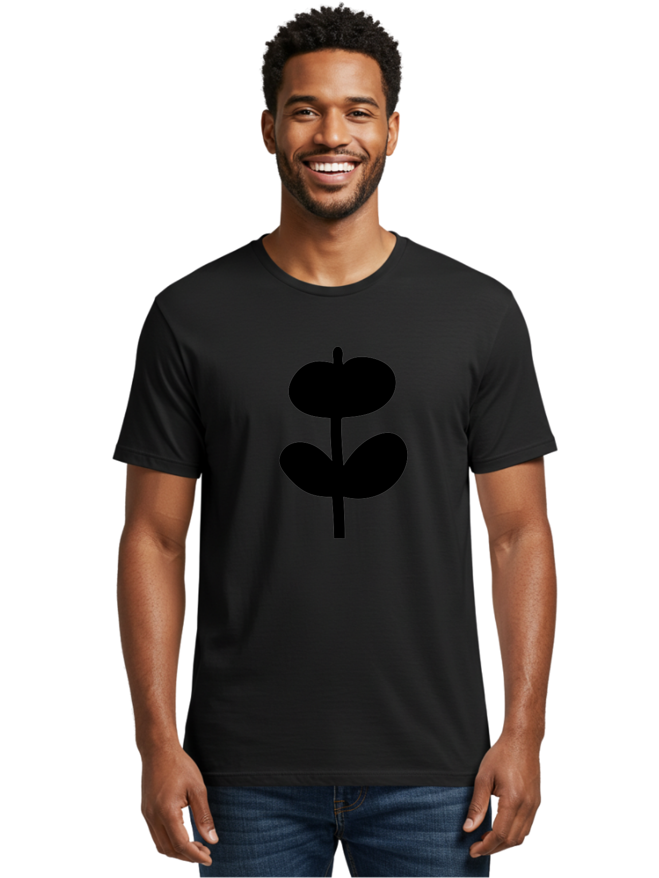 Clover-Silhouette Men'S Graphic Tee, 100% Cotton, Comfortable Casual Summer Wear, Machine Washable, Clover Icon, Shamrock Symbol, Three-Leafed Plant, Simple Design, Minimalist Illustration, Black Silhouette -  Aaa414