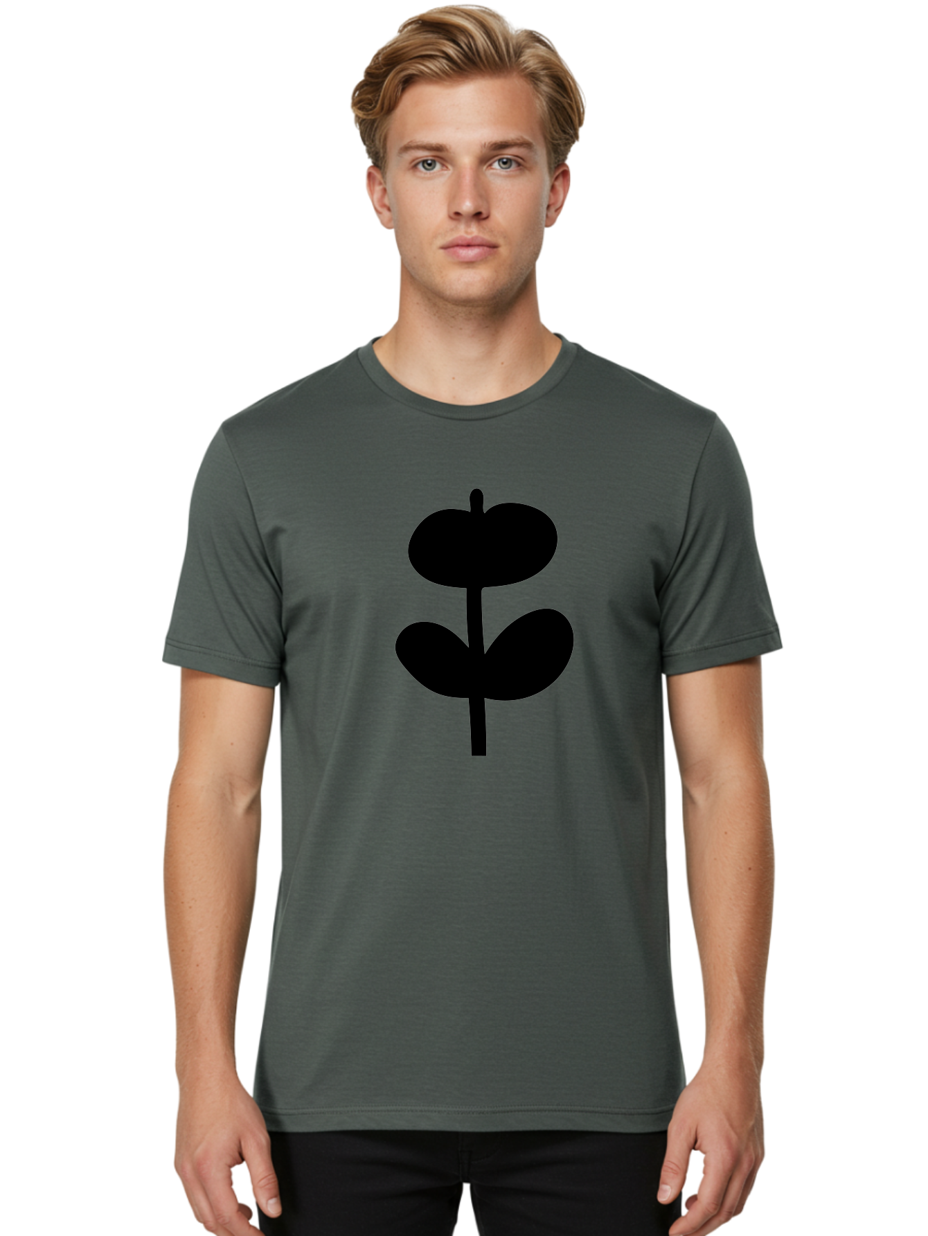Clover-Silhouette Men'S Graphic Tee, 100% Cotton, Comfortable Casual Summer Wear, Machine Washable, Clover Icon, Shamrock Symbol, Three-Leafed Plant, Simple Design, Minimalist Illustration, Black Silhouette -  Aaa414
