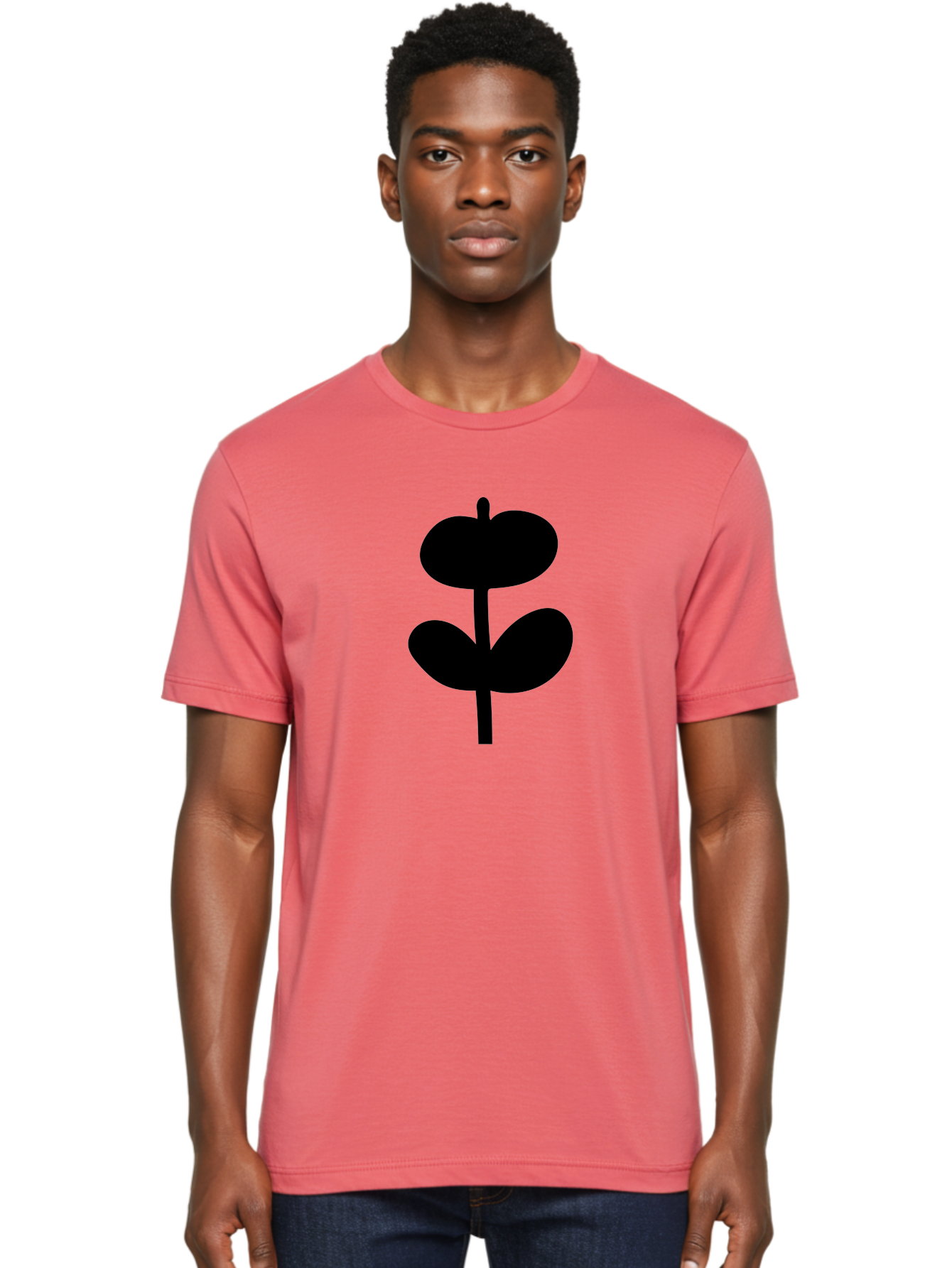Clover-Silhouette Men'S Graphic Tee, 100% Cotton, Comfortable Casual Summer Wear, Machine Washable, Clover Icon, Shamrock Symbol, Three-Leafed Plant, Simple Design, Minimalist Illustration, Black Silhouette -  Aaa414