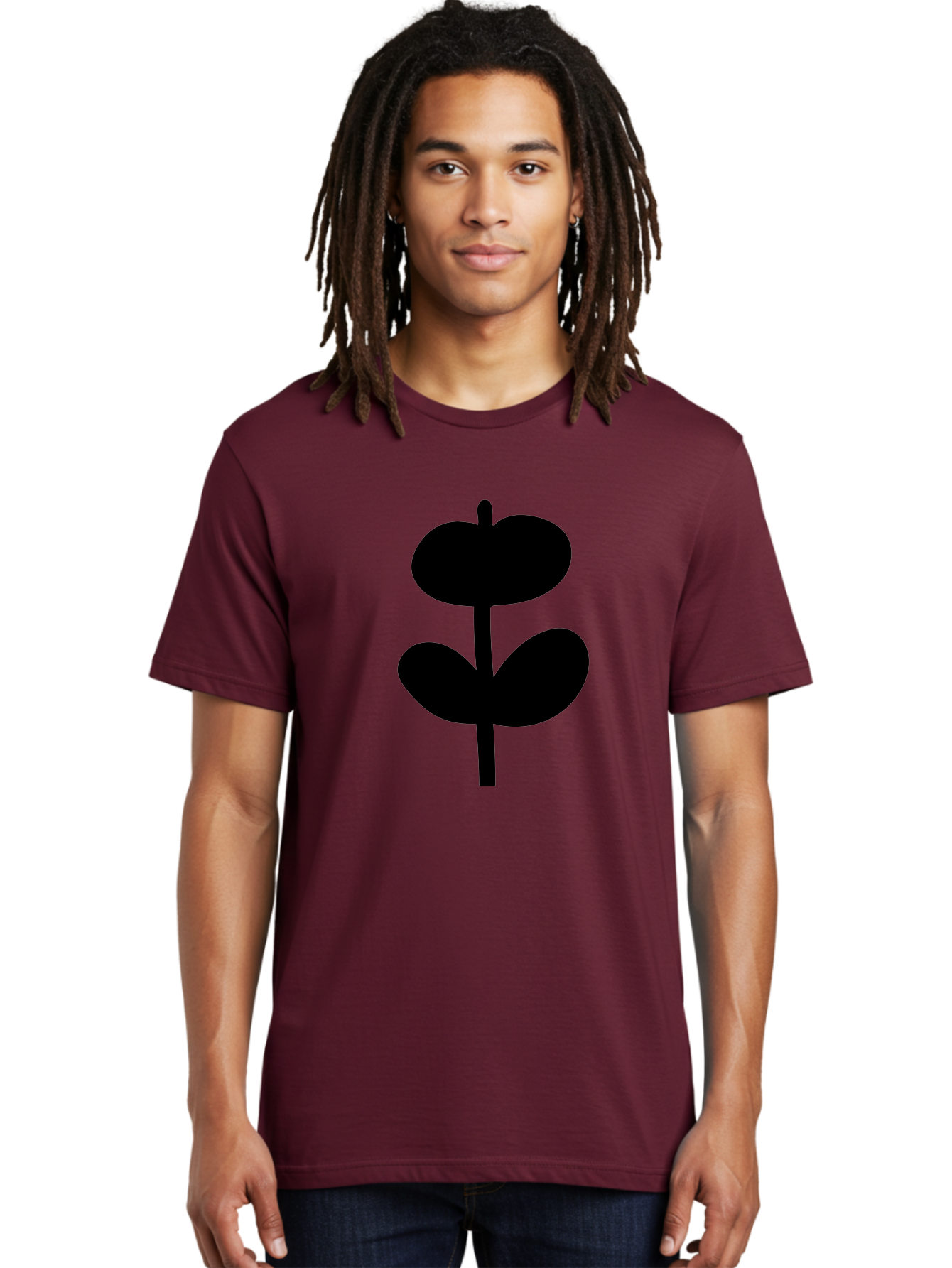 Clover-Silhouette Men'S Graphic Tee, 100% Cotton, Comfortable Casual Summer Wear, Machine Washable, Clover Icon, Shamrock Symbol, Three-Leafed Plant, Simple Design, Minimalist Illustration, Black Silhouette -  Aaa414