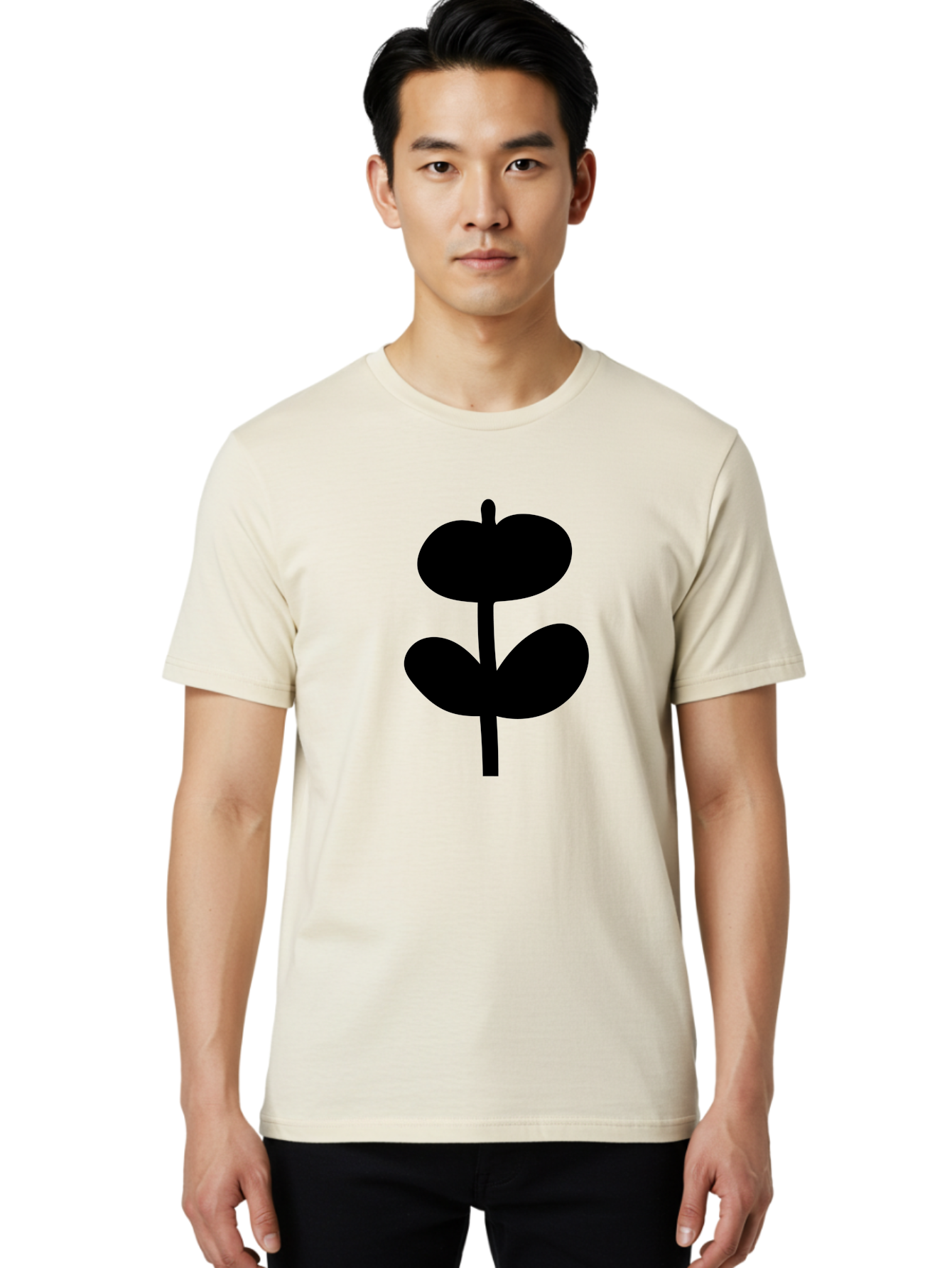Clover-Silhouette Men'S Graphic Tee, 100% Cotton, Comfortable Casual Summer Wear, Machine Washable, Clover Icon, Shamrock Symbol, Three-Leafed Plant, Simple Design, Minimalist Illustration, Black Silhouette -  Aaa414