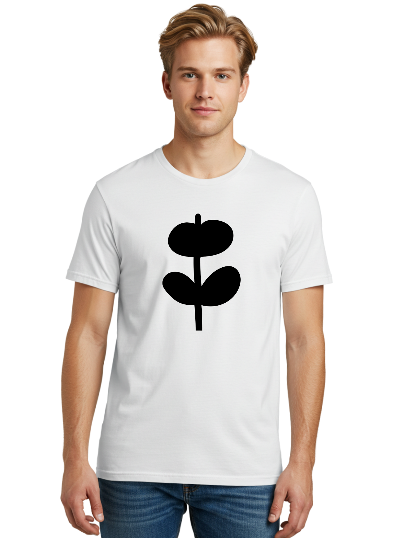 Clover-Silhouette Men'S Graphic Tee, 100% Cotton, Comfortable Casual Summer Wear, Machine Washable, Clover Icon, Shamrock Symbol, Three-Leafed Plant, Simple Design, Minimalist Illustration, Black Silhouette -  Aaa414