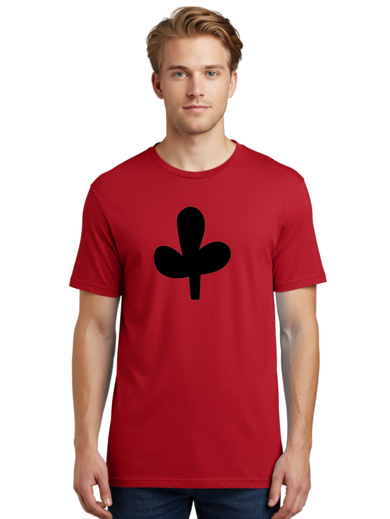 Clover Men'S Graphic Tee, 100% Cotton, Comfortable Casual Summer Wear, Machine Washable, Clover Symbol, Shamrock Icon, Three-Leafed Plant, Minimalist Design, Simple Shape, Bold Silhouette -  Aaa415