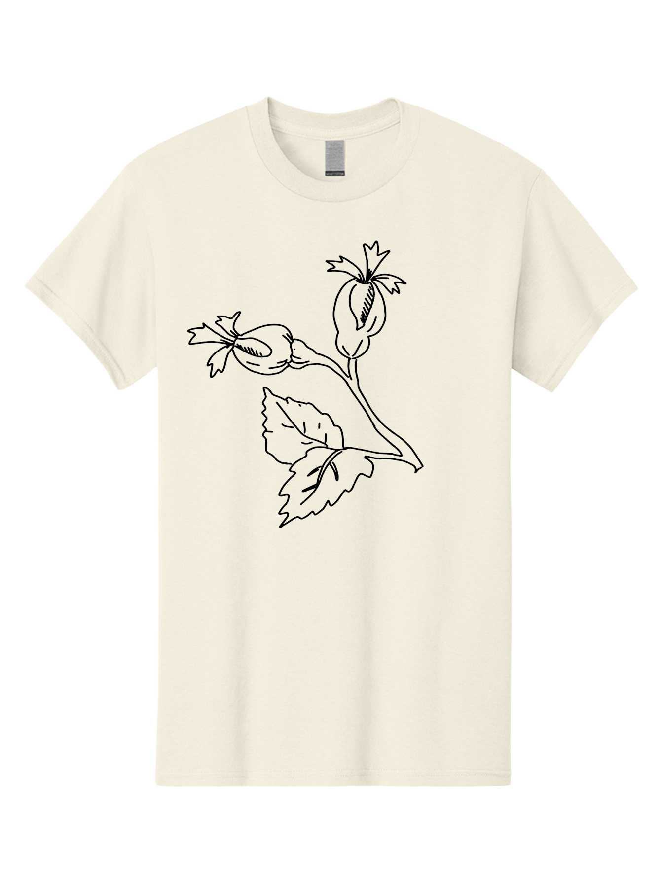 Cotton-Plant Men'S Graphic Tee, 100% Cotton, Comfortable Casual Summer Wear, Machine Washable, Cotton Plant Illustration, Cotton Buds, Simple Line Art, Minimalist Design, Botanical Drawing, Organic Shapes -  Aaa417