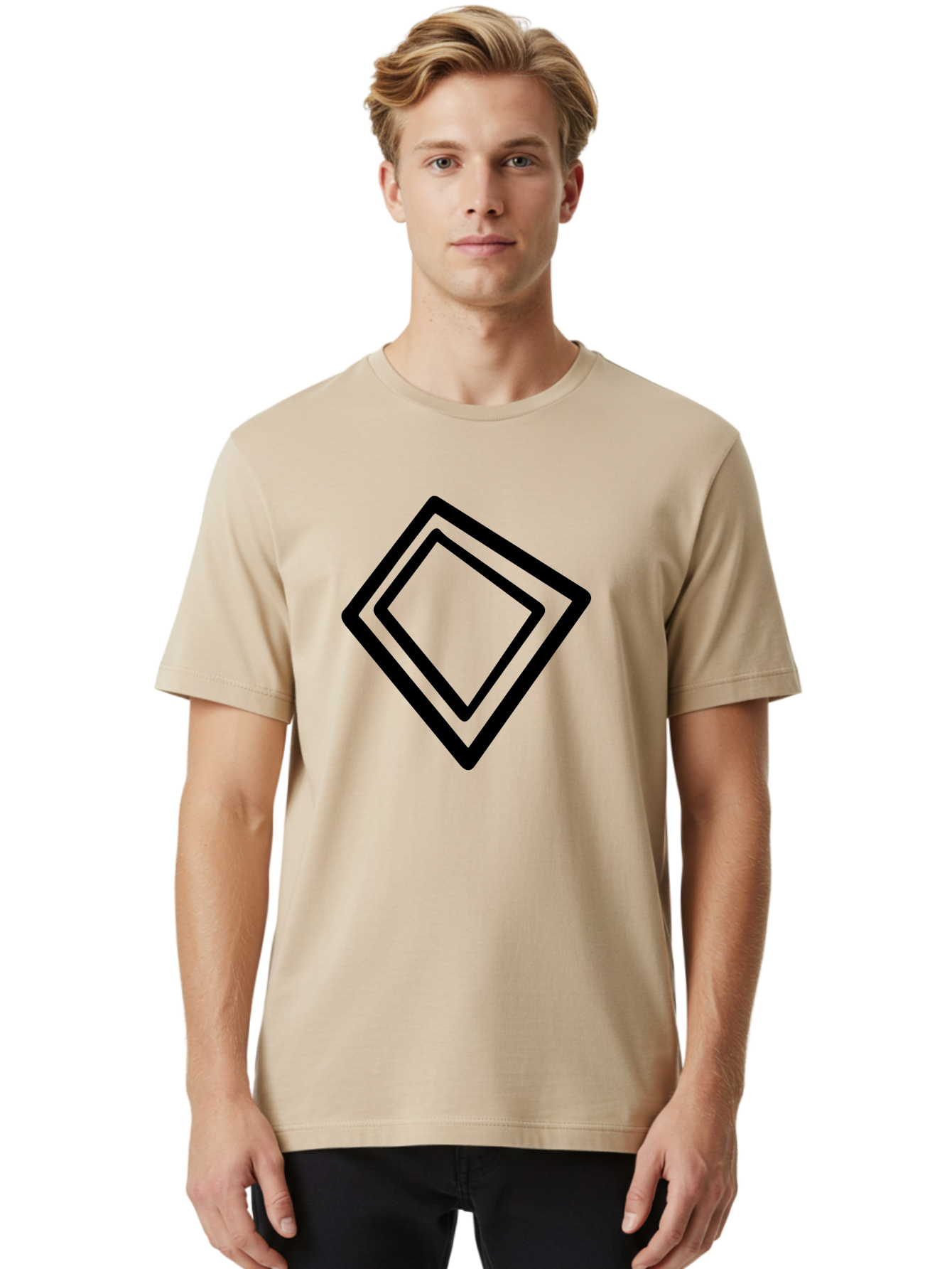 Diamond-Shape Men'S Graphic Tee, 100% Cotton, Comfortable Casual Summer Wear, Machine Washable, Black Diamonds, Nested Shapes, Geometric Pattern, Abstract Design, Modern Art, Minimalist Style -  Aaa422