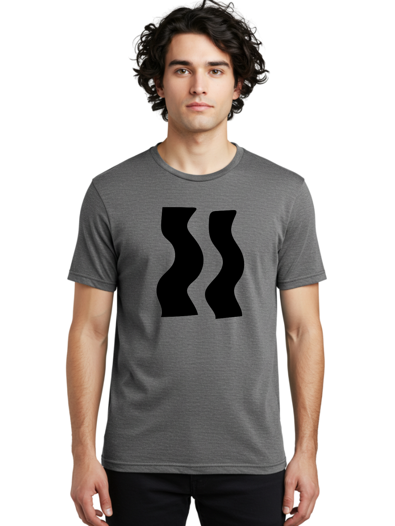 Double-S Men'S Graphic Tee, 100% Cotton, Comfortable Casual Summer Wear, Machine Washable, Wavy Silhouettes, Black Shapes, Abstract Design, Modern Art, Sleek Pattern, Contemporary Style, Graphic Illustration -  Aaa424