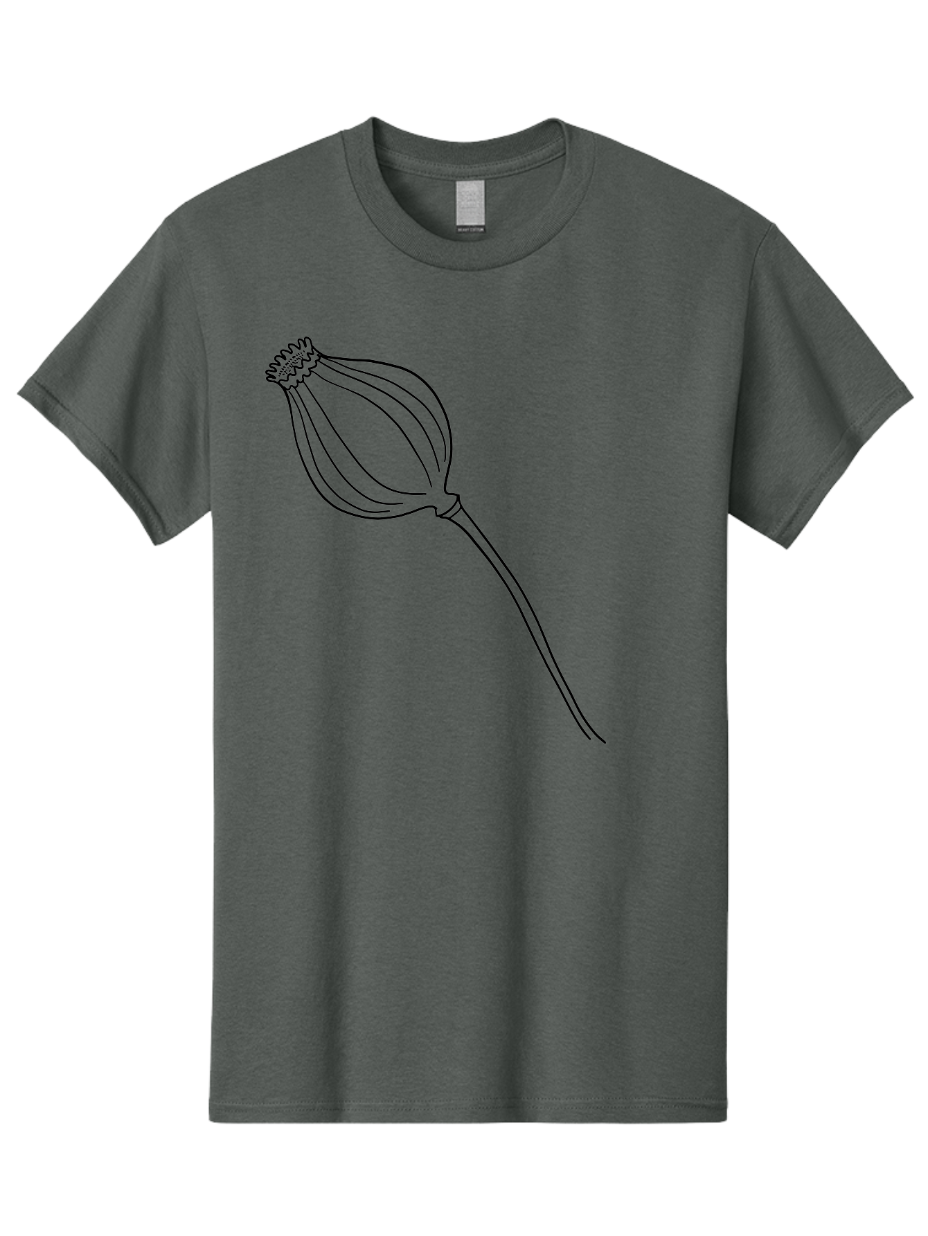 Dried-Poppy Men'S Graphic Tee, 100% Cotton, Comfortable Casual Summer Wear, Machine Washable, Simple Line Art, Minimalist Design, Flower Bud, Botanical Illustration, Elegant Lines, Delicate Form, Black Outline -  Aaa425