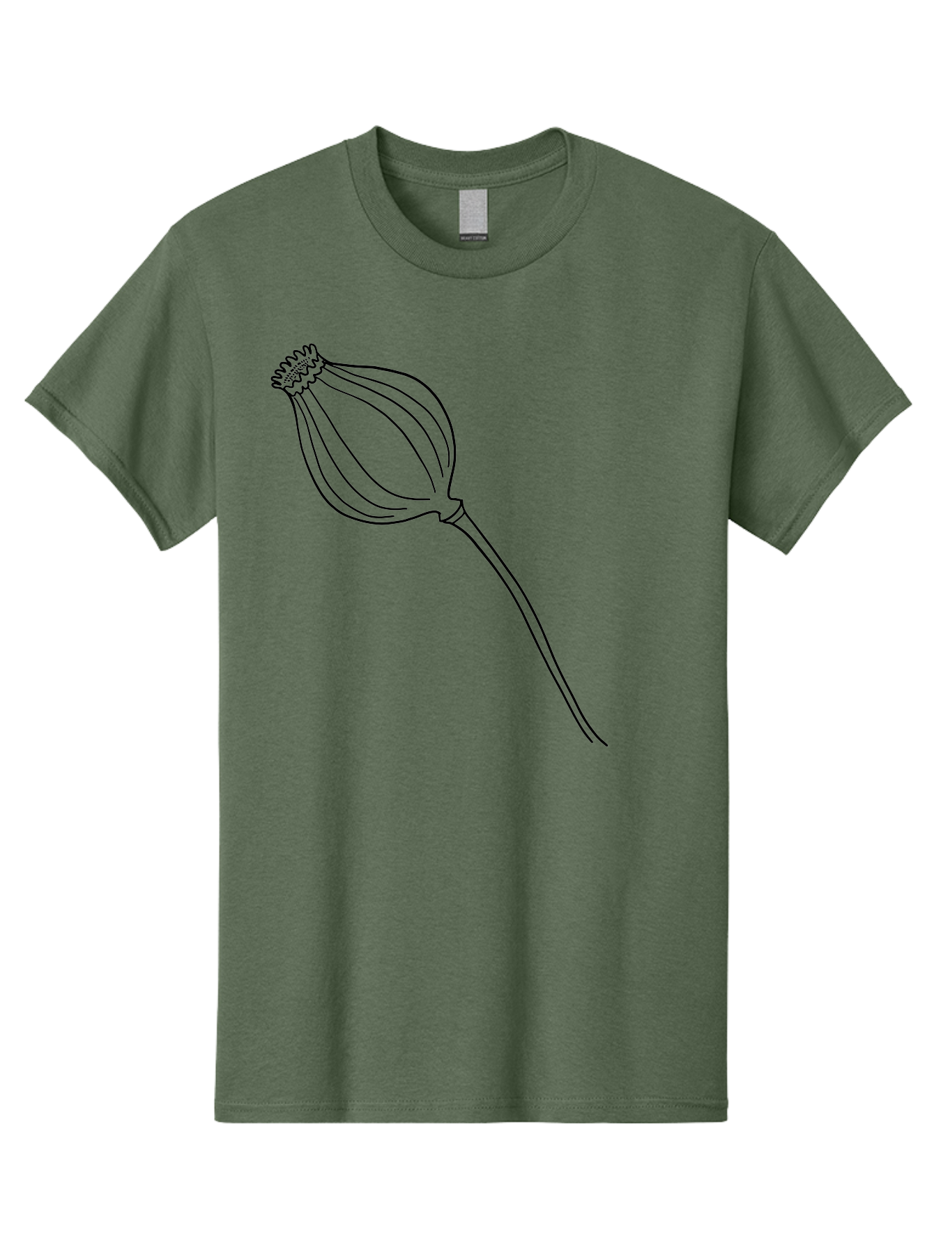Dried-Poppy Men'S Graphic Tee, 100% Cotton, Comfortable Casual Summer Wear, Machine Washable, Simple Line Art, Minimalist Design, Flower Bud, Botanical Illustration, Elegant Lines, Delicate Form, Black Outline -  Aaa425