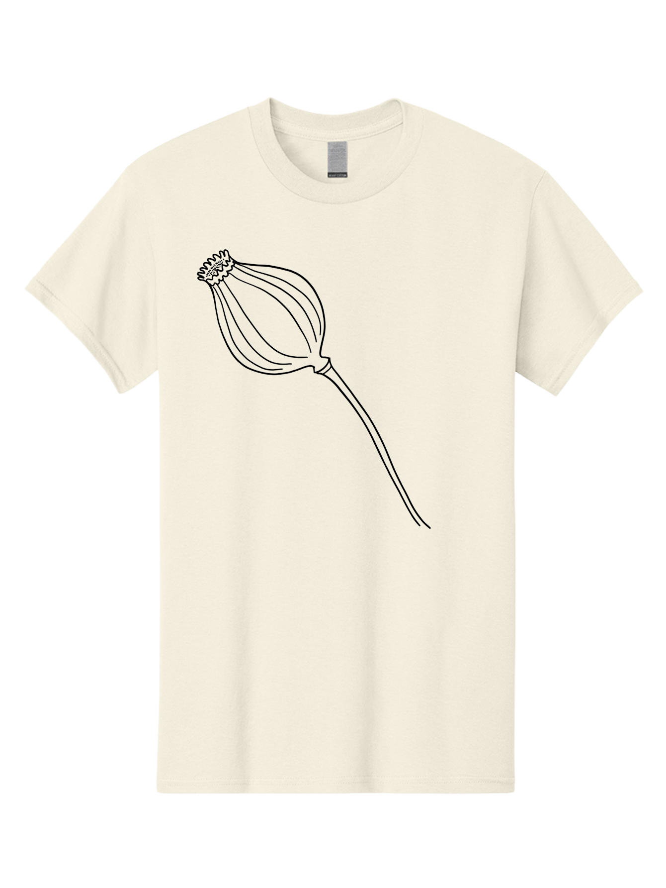 Dried-Poppy Men'S Graphic Tee, 100% Cotton, Comfortable Casual Summer Wear, Machine Washable, Simple Line Art, Minimalist Design, Flower Bud, Botanical Illustration, Elegant Lines, Delicate Form, Black Outline -  Aaa425