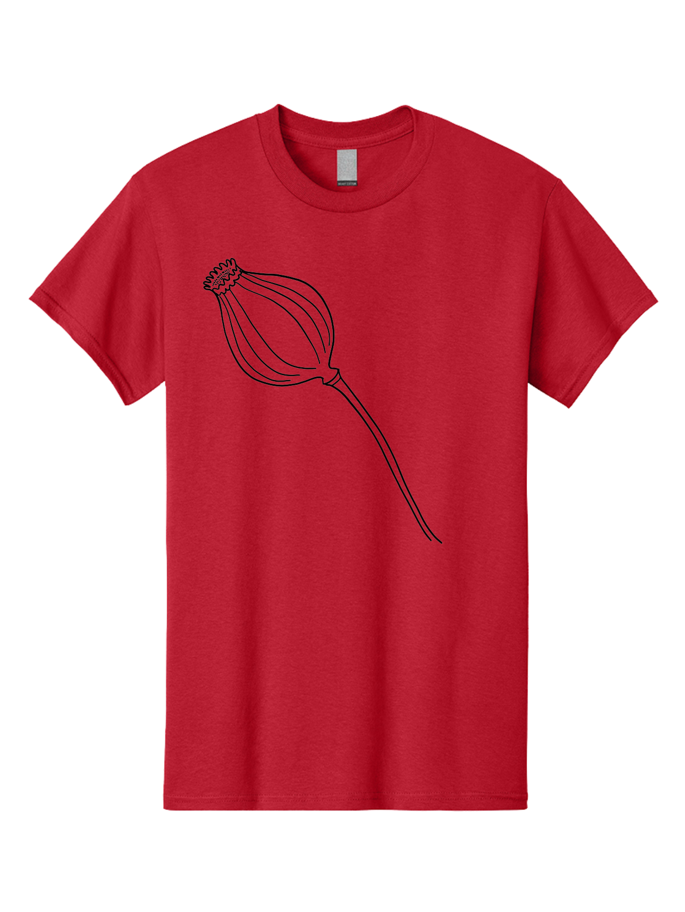 Dried-Poppy Men'S Graphic Tee, 100% Cotton, Comfortable Casual Summer Wear, Machine Washable, Simple Line Art, Minimalist Design, Flower Bud, Botanical Illustration, Elegant Lines, Delicate Form, Black Outline -  Aaa425