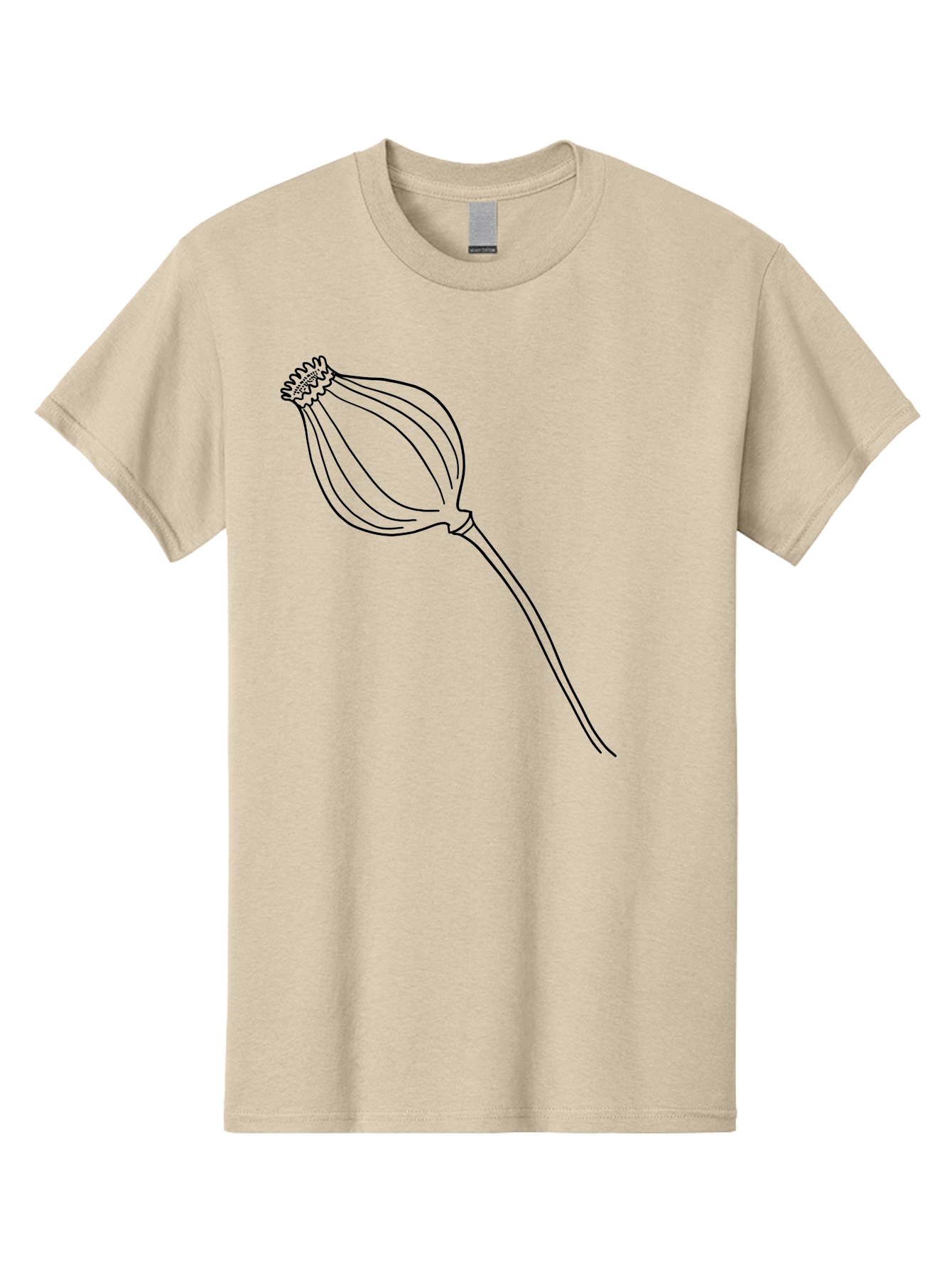 Dried-Poppy Men'S Graphic Tee, 100% Cotton, Comfortable Casual Summer Wear, Machine Washable, Simple Line Art, Minimalist Design, Flower Bud, Botanical Illustration, Elegant Lines, Delicate Form, Black Outline -  Aaa425