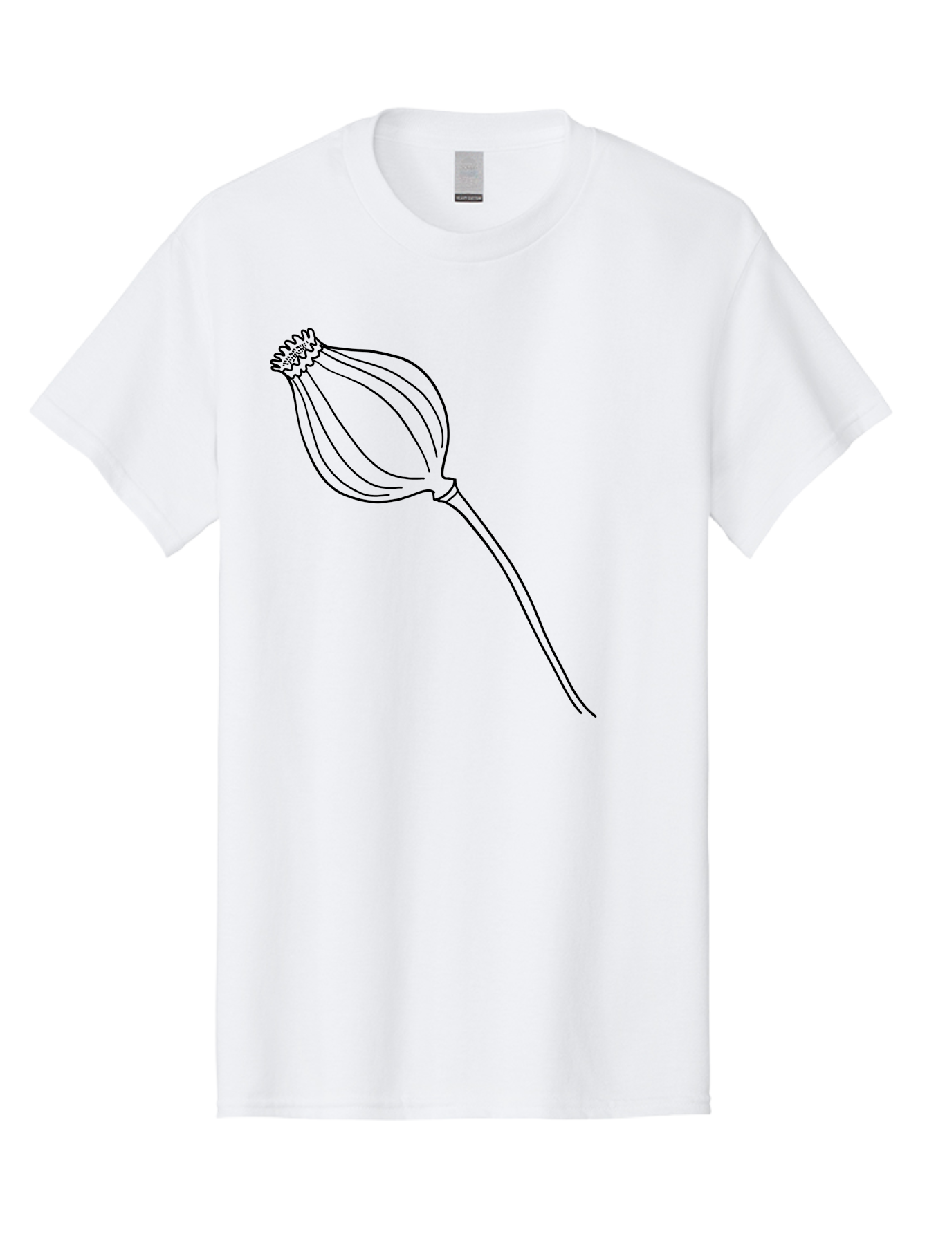 Dried-Poppy Men'S Graphic Tee, 100% Cotton, Comfortable Casual Summer Wear, Machine Washable, Simple Line Art, Minimalist Design, Flower Bud, Botanical Illustration, Elegant Lines, Delicate Form, Black Outline -  Aaa425