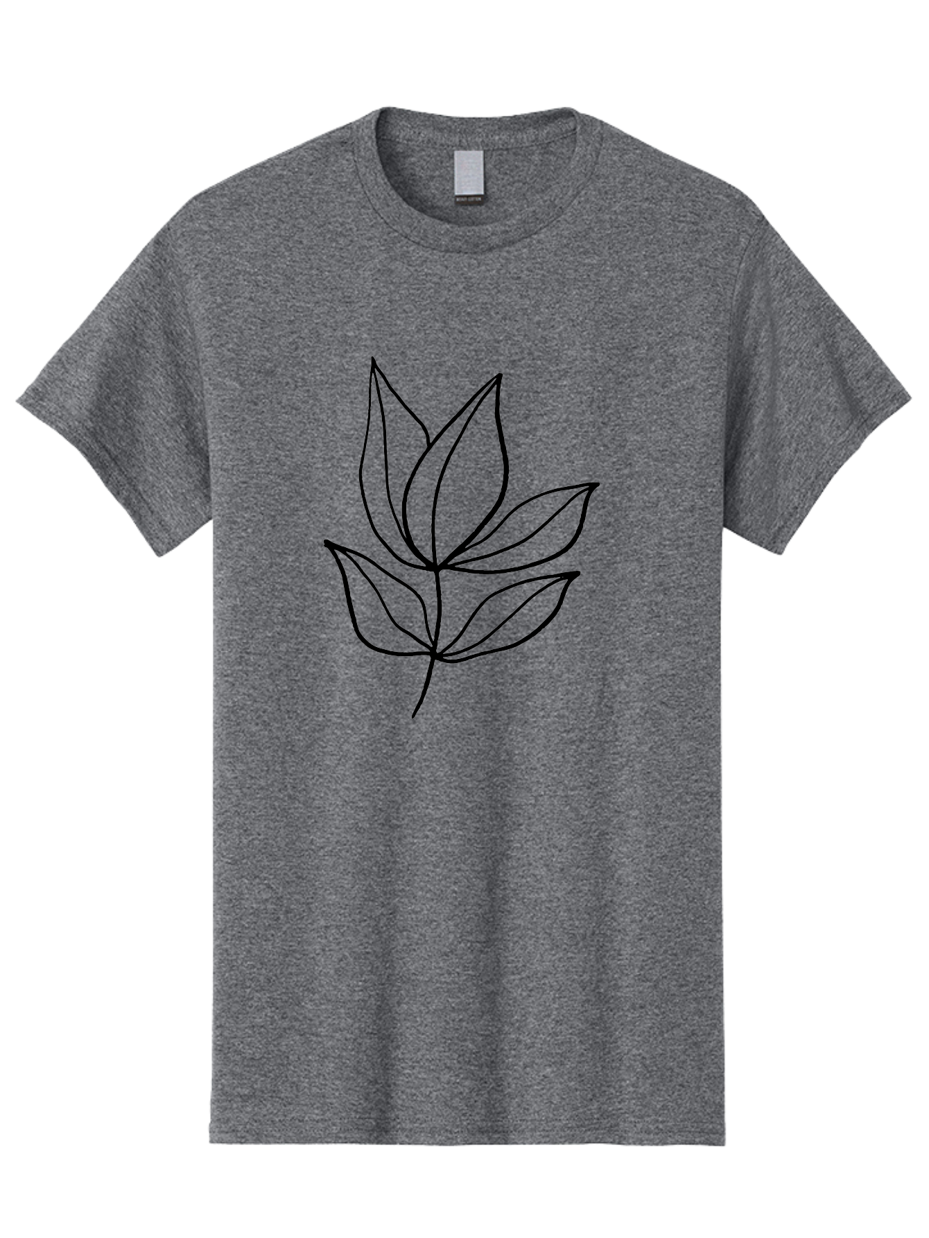 Five-Leaves Men'S Graphic Tee, 100% Cotton, Comfortable Casual Summer Wear, Machine Washable, Simple Leaf Illustration, Minimalist Design, Black Outline, Leaf Art, Nature-Inspired Graphics, Botanical Illustration, Modern Simplicity -  Aaa431