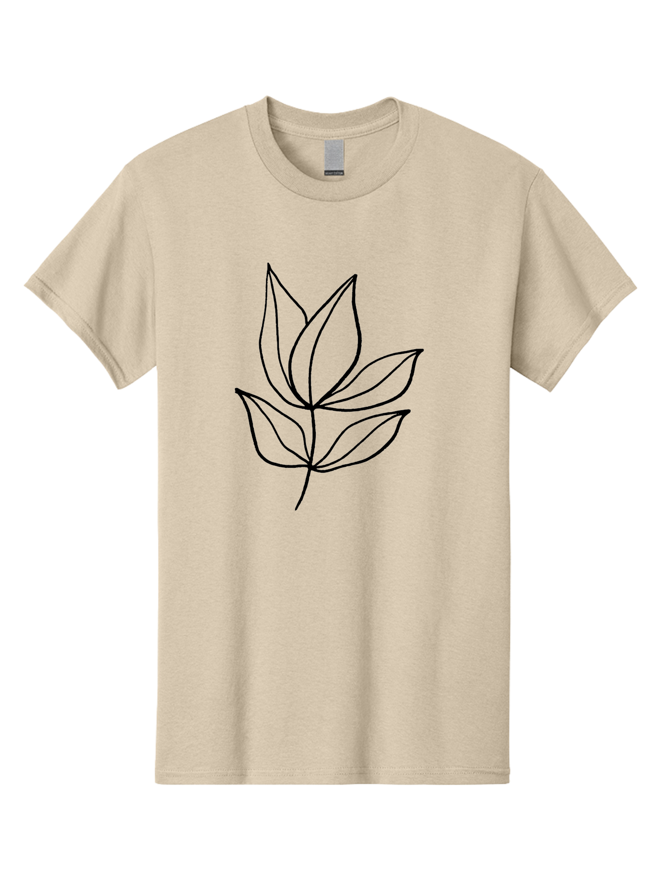 Five-Leaves Men'S Graphic Tee, 100% Cotton, Comfortable Casual Summer Wear, Machine Washable, Simple Leaf Illustration, Minimalist Design, Black Outline, Leaf Art, Nature-Inspired Graphics, Botanical Illustration, Modern Simplicity -  Aaa431