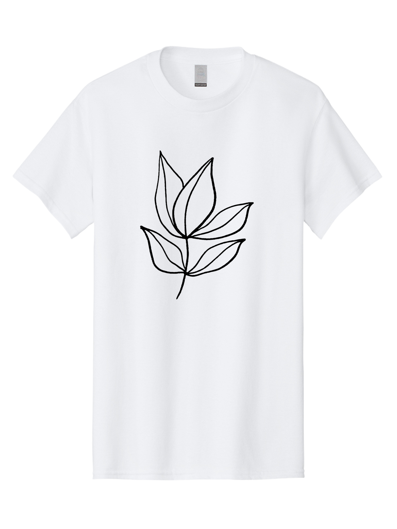 Five-Leaves Men'S Graphic Tee, 100% Cotton, Comfortable Casual Summer Wear, Machine Washable, Simple Leaf Illustration, Minimalist Design, Black Outline, Leaf Art, Nature-Inspired Graphics, Botanical Illustration, Modern Simplicity -  Aaa431