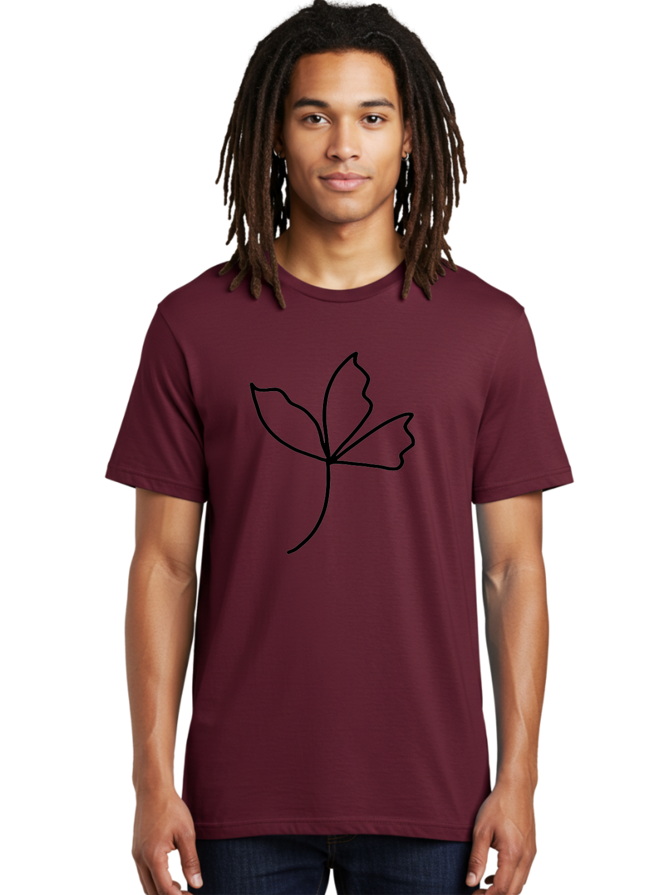 Flower-Outline Men'S Graphic Tee, 100% Cotton, Comfortable Casual Summer Wear, Machine Washable, Four Leaf Clover, Leafy Greens, Symbolic Icon, Minimalist Design, Simple Line Art, Stylized Clover, Elegant Graphics -  Aaa434
