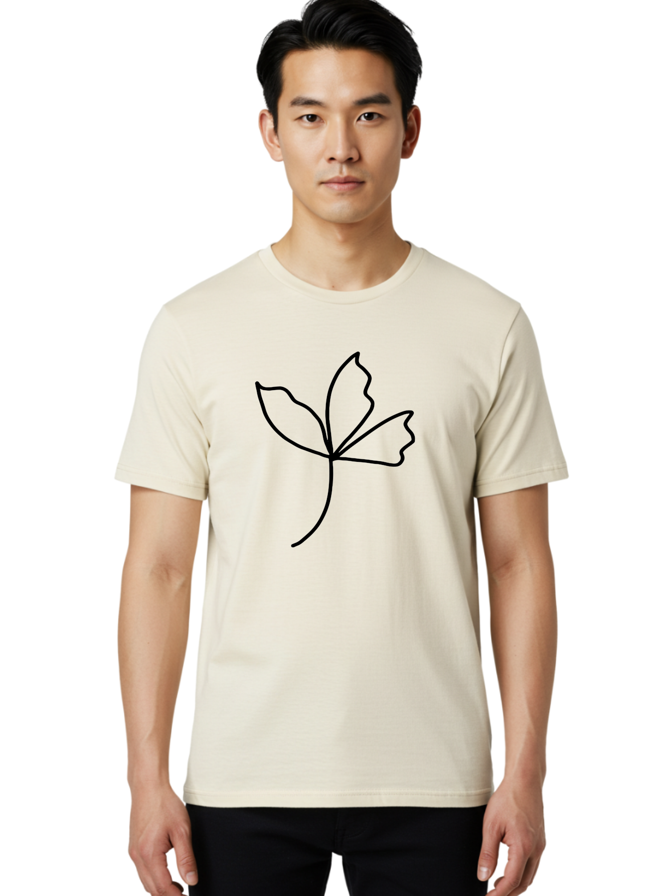 Flower-Outline Men'S Graphic Tee, 100% Cotton, Comfortable Casual Summer Wear, Machine Washable, Four Leaf Clover, Leafy Greens, Symbolic Icon, Minimalist Design, Simple Line Art, Stylized Clover, Elegant Graphics -  Aaa434