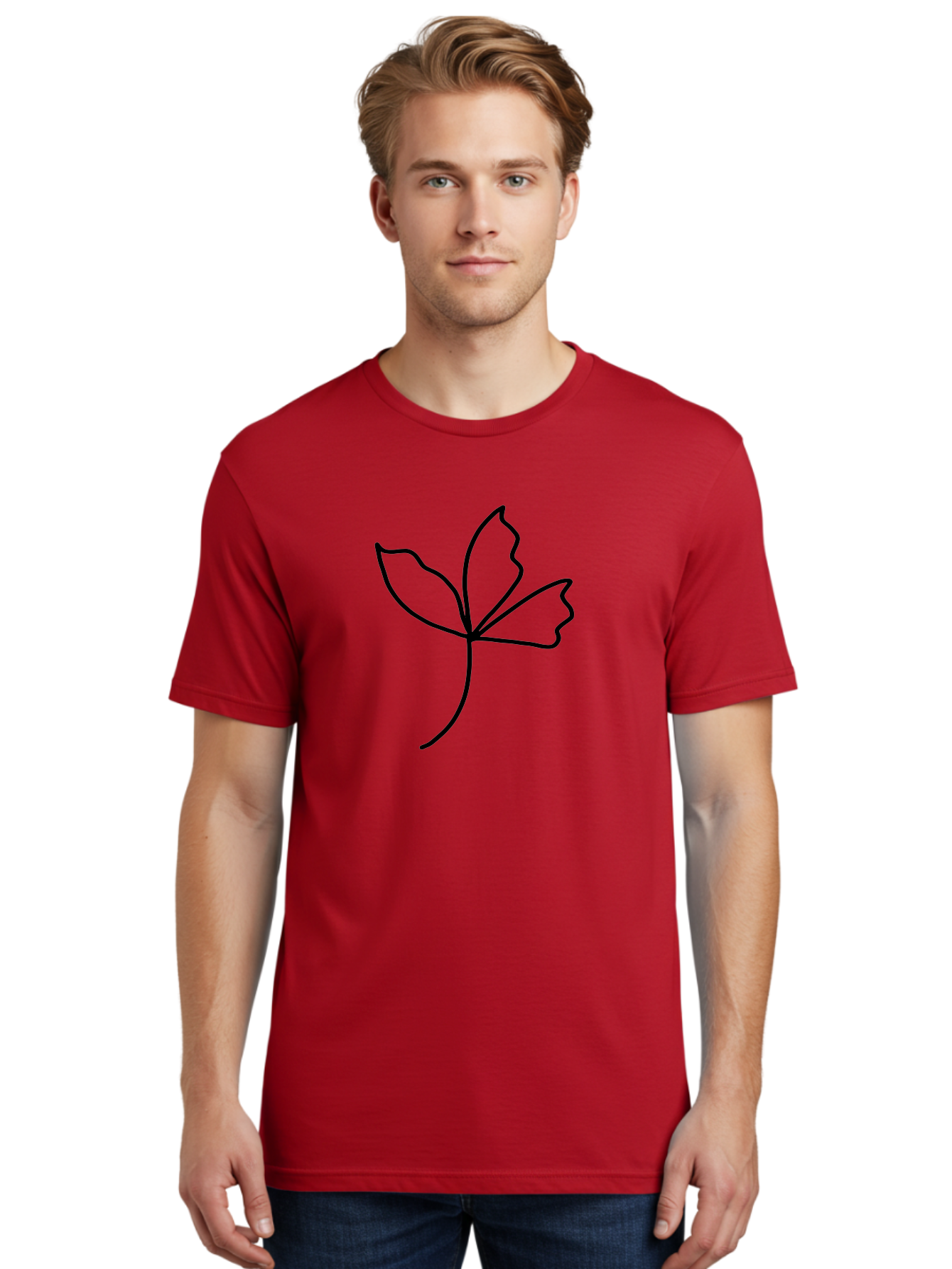 Flower-Outline Men'S Graphic Tee, 100% Cotton, Comfortable Casual Summer Wear, Machine Washable, Four Leaf Clover, Leafy Greens, Symbolic Icon, Minimalist Design, Simple Line Art, Stylized Clover, Elegant Graphics -  Aaa434