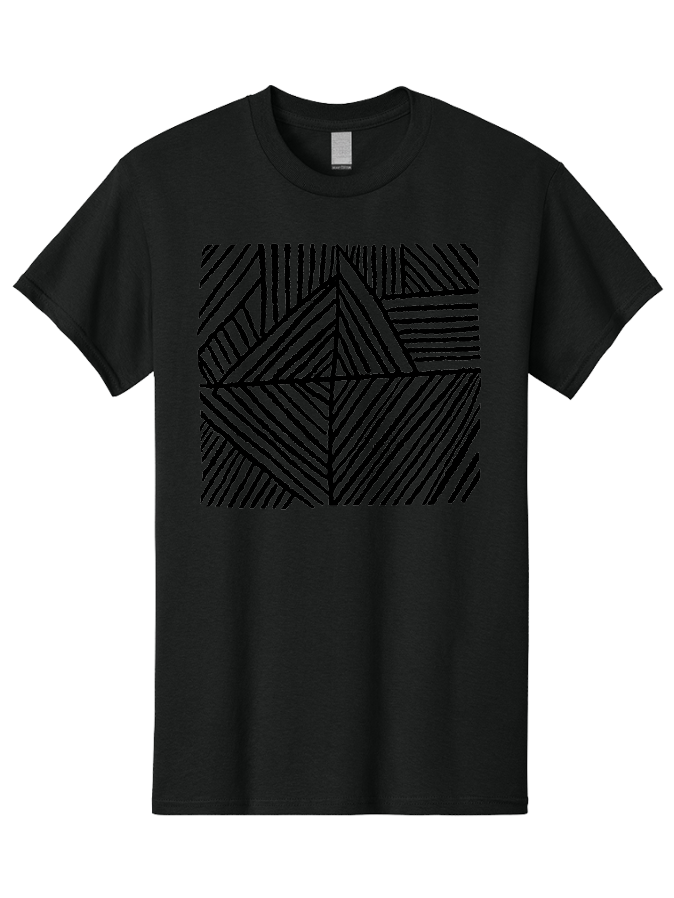 Geometric-Pattern Men'S Graphic Tee, 100% Cotton, Comfortable Casual Summer Wear, Machine Washable, Geometric Pattern, Black Lines, Abstract Design, Modern Art, Optical Illusion, Diagonal Lines, Triangle Shapes, Minimalist Style -  Aaa436